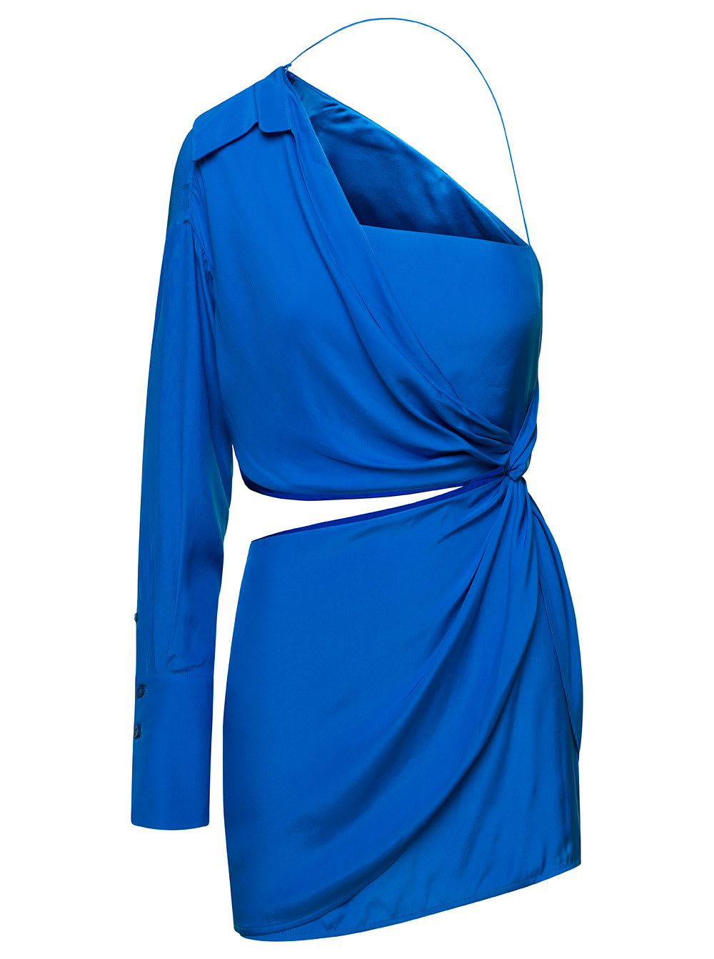 Shop Gauge81 Arica Blue One-shoulder Draped Mini Dress With Cut-out Detail In Silk Woman