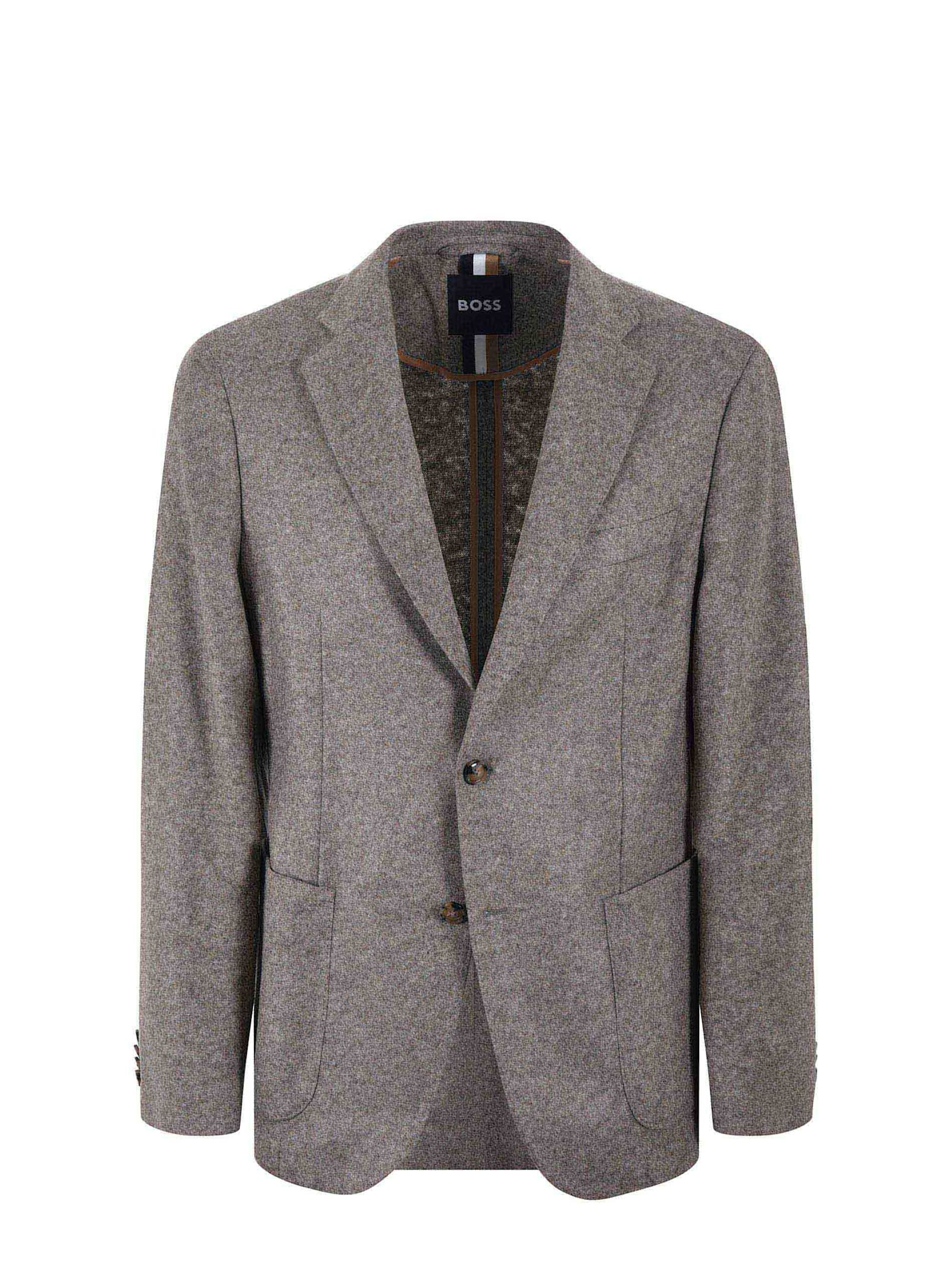 Shop Hugo Boss Jacket In Wool Jersey In Beige Melange