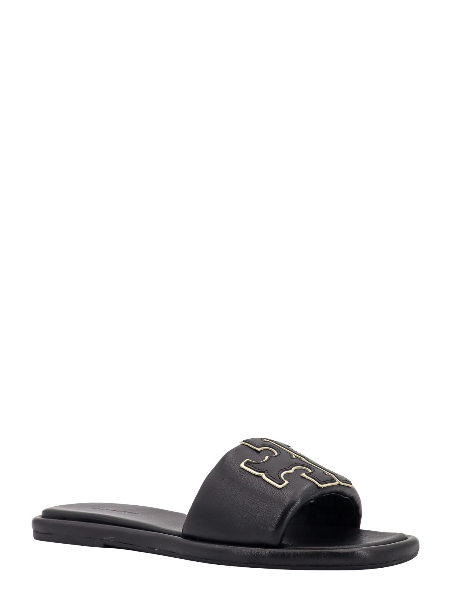 Shop Tory Burch Double T Sport Flat Sandals In Black