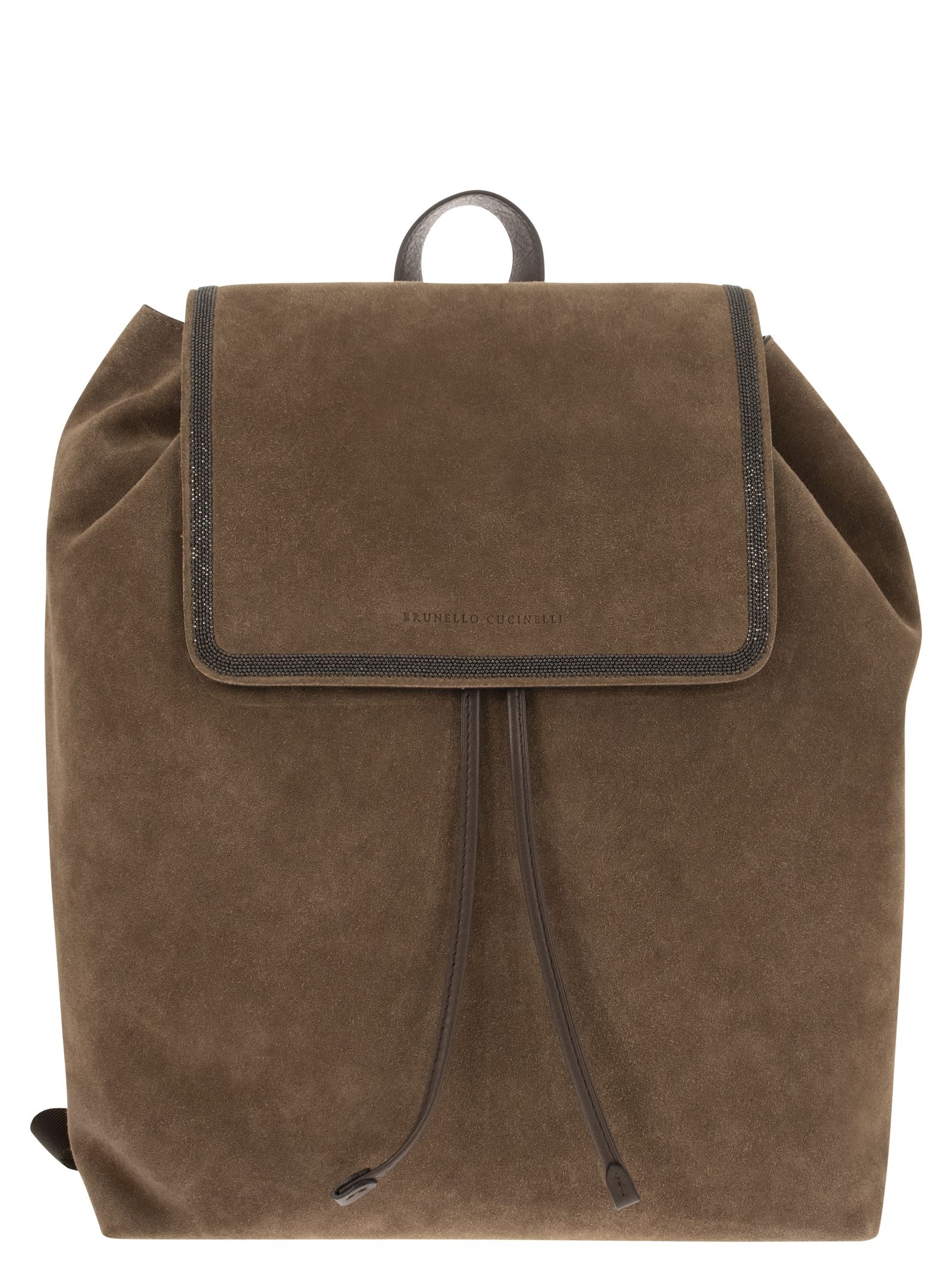 Brunello Cucinelli Suede Backpack With precious Contour