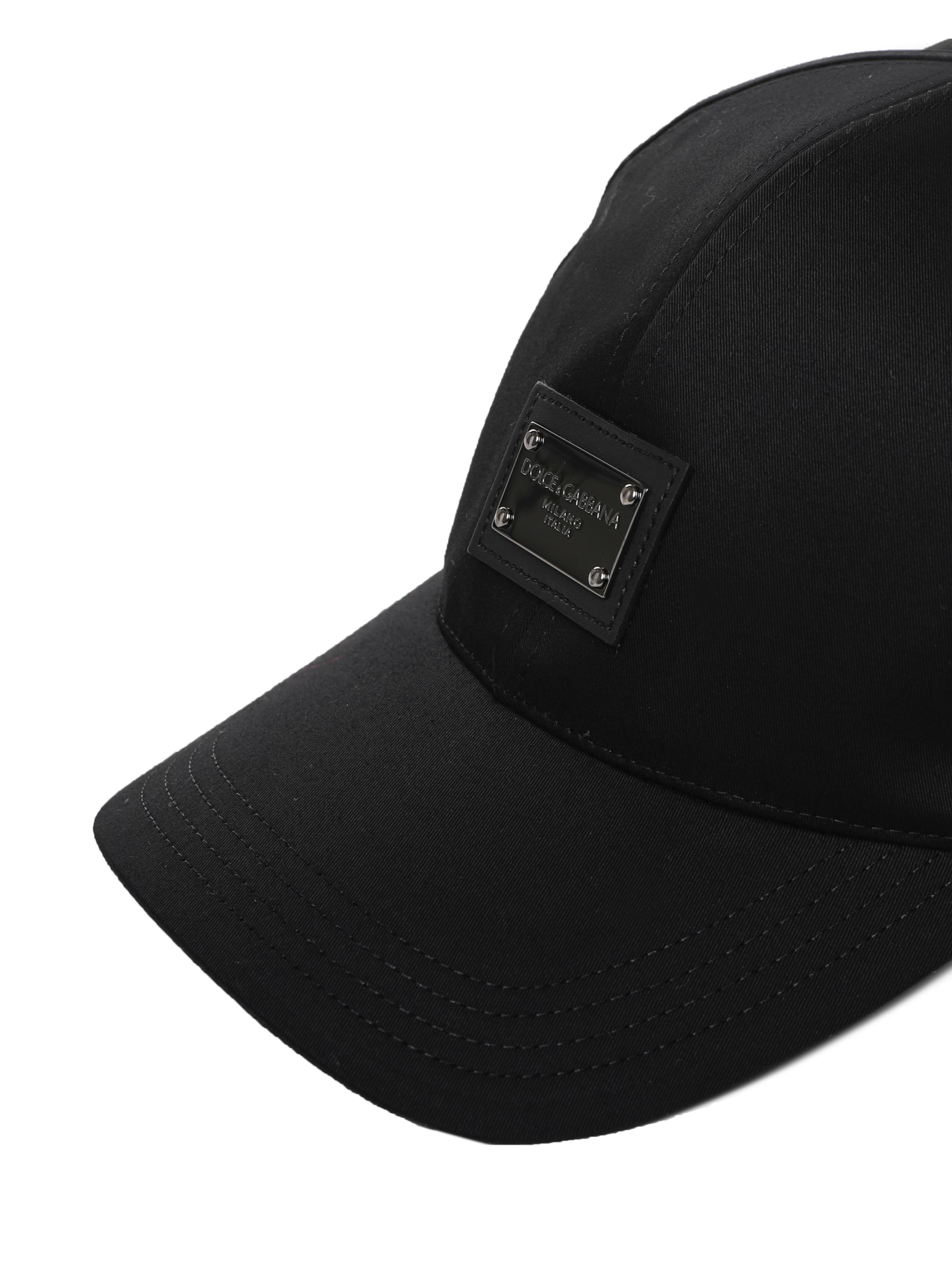 Shop Dolce & Gabbana Cotton Baseball Cap With Logo Plaque In Black