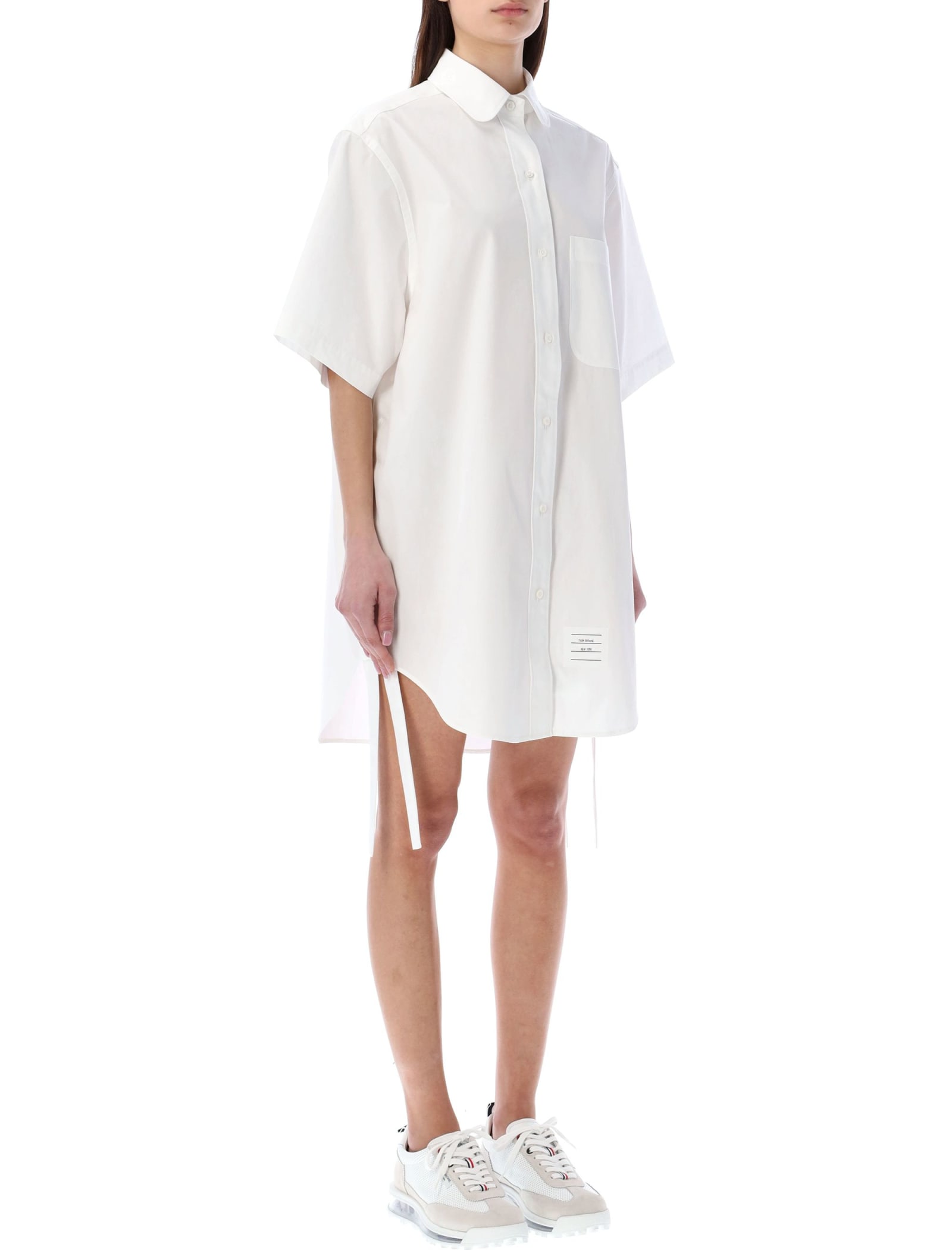 THOM BROWNE WHITE POPLIN SHIRT MINI DRESS
