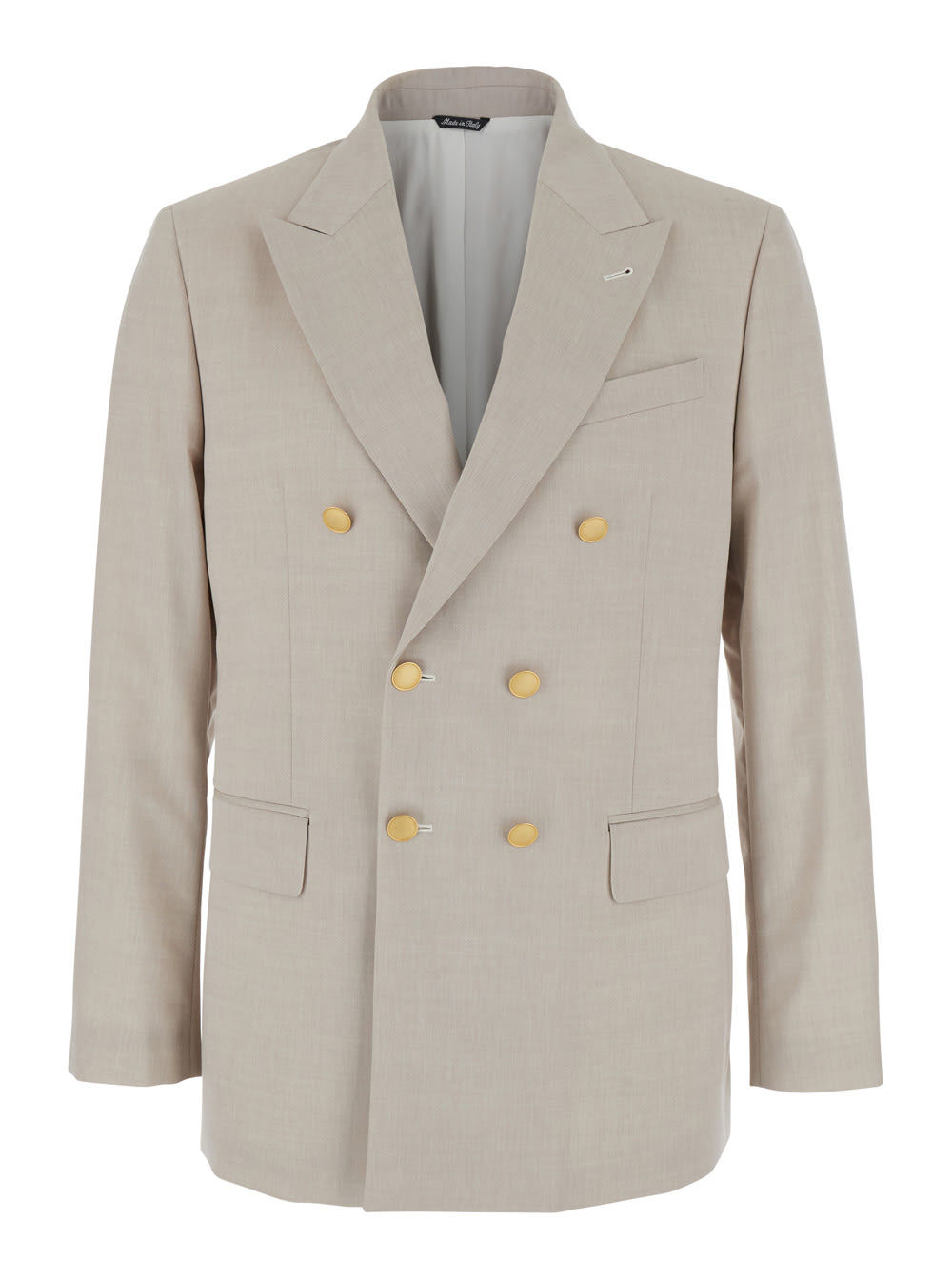 Beige Double Breasted Jacket With Peak Lapels In Virgin Wool And Cotton Blend Woman