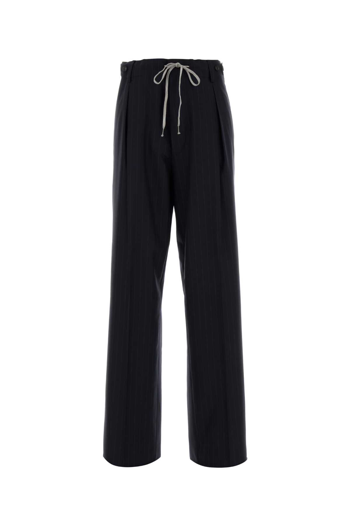 Maison Margiela Wide Leg Pinstripe Wool Trousers In Blue