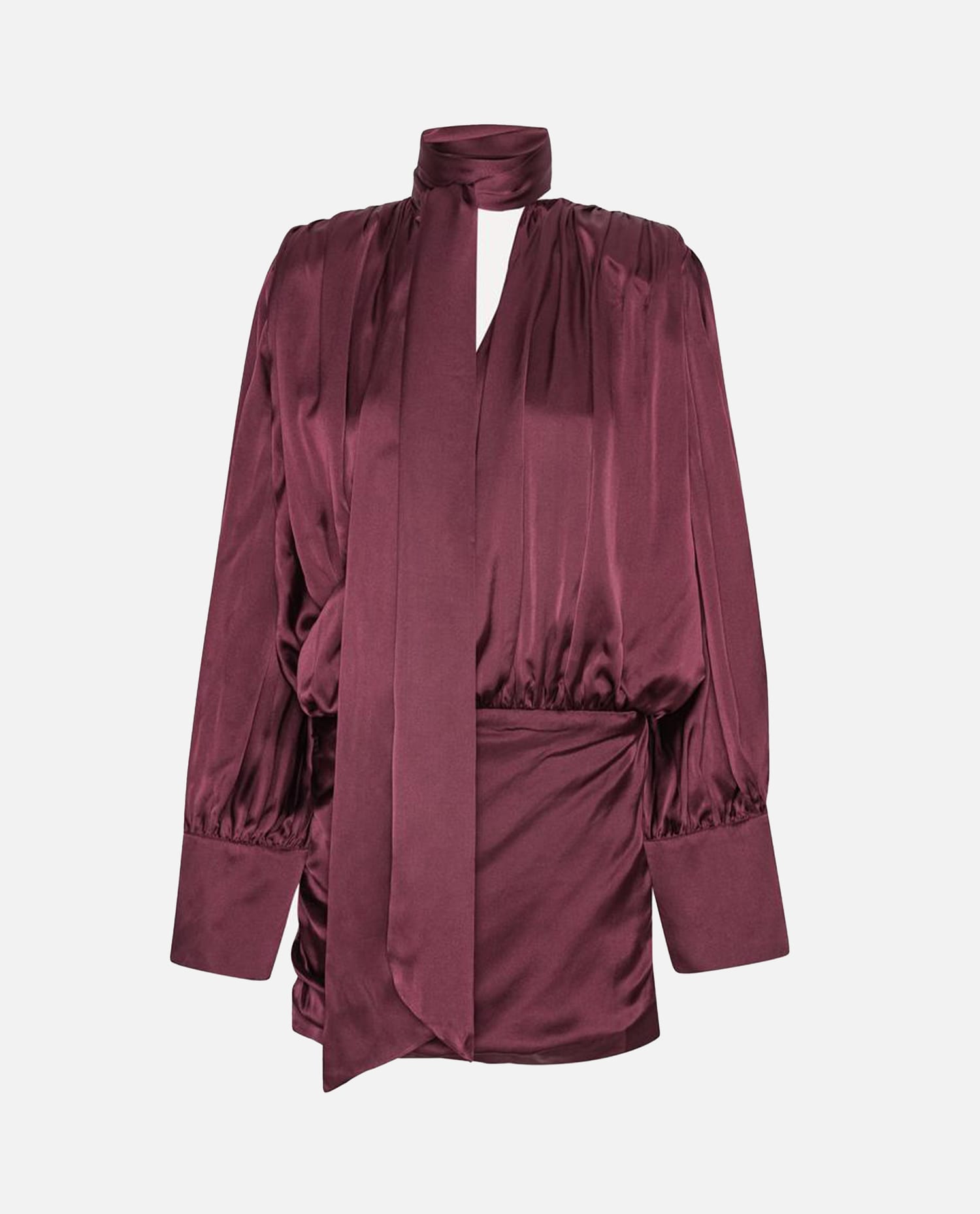 Rotate Birger Christensen Bordeaux Draped Silk Mini Dress In Burgundy