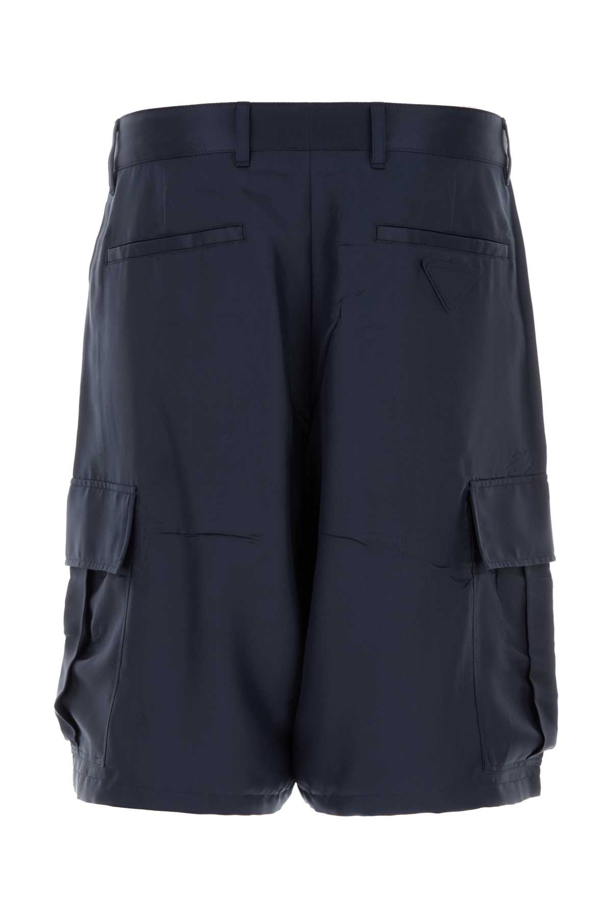 Prada Bermuda Silk Shorts Loops Belt In Blu