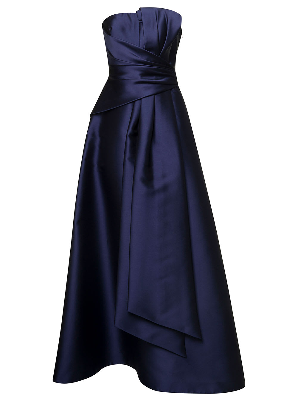 Alberta Ferretti Blue Strapless Long Maxi Dress Mikado With Draping On The Front In Polyester Woman
