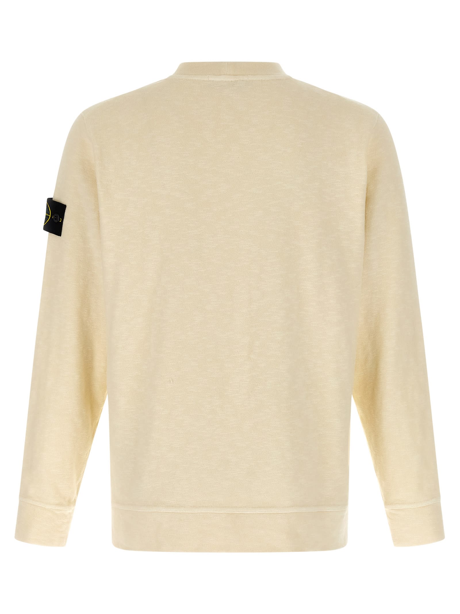 Stone Island Off White Crewneck Logo Sweatshirt In Nude