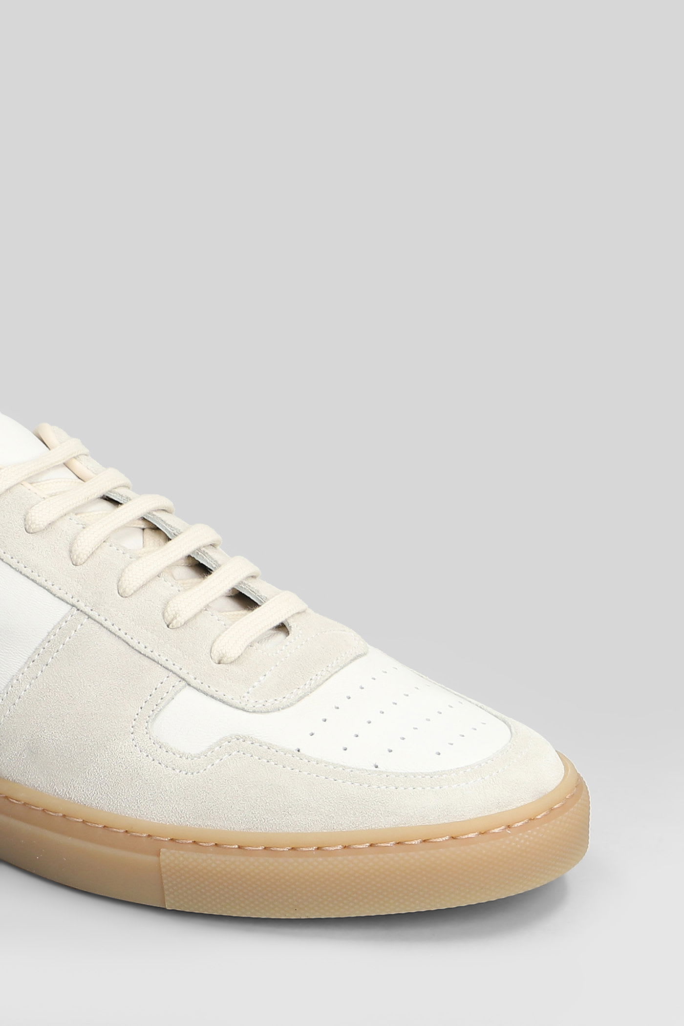 Common Projects Bball Slim Sneakers In White Suede And Leather In White