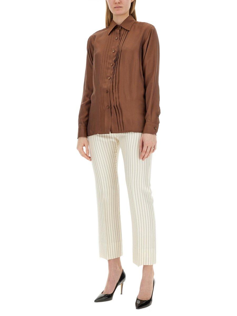 Shop Tom Ford Pleated Longsleeved Shirt In Brown