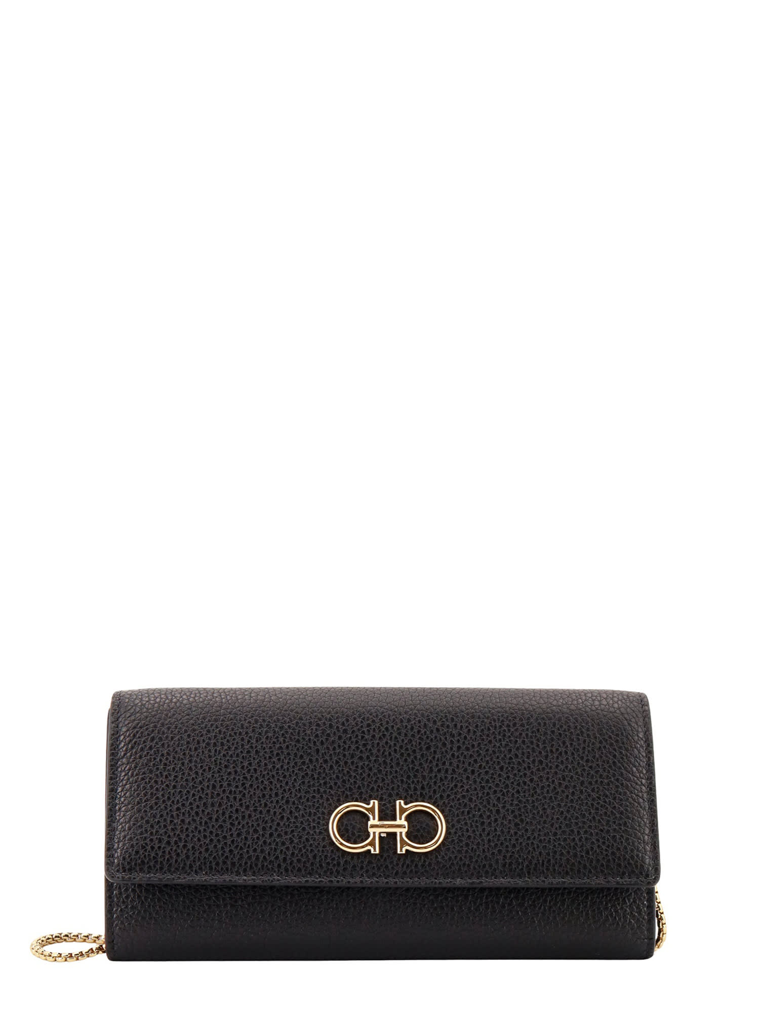 Ferragamo Gancini-plaque Leather Clutch Bag In Black
