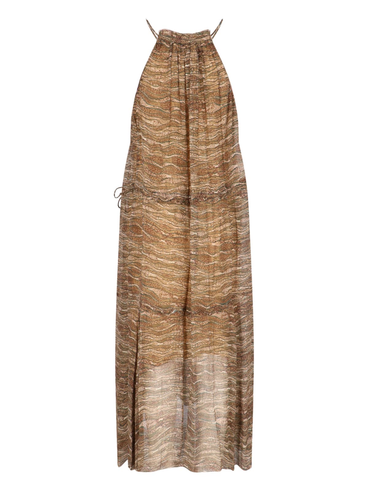 Isabel Marant Étoile Knee Length Tiered Halter Dress With Drawstring In Brown