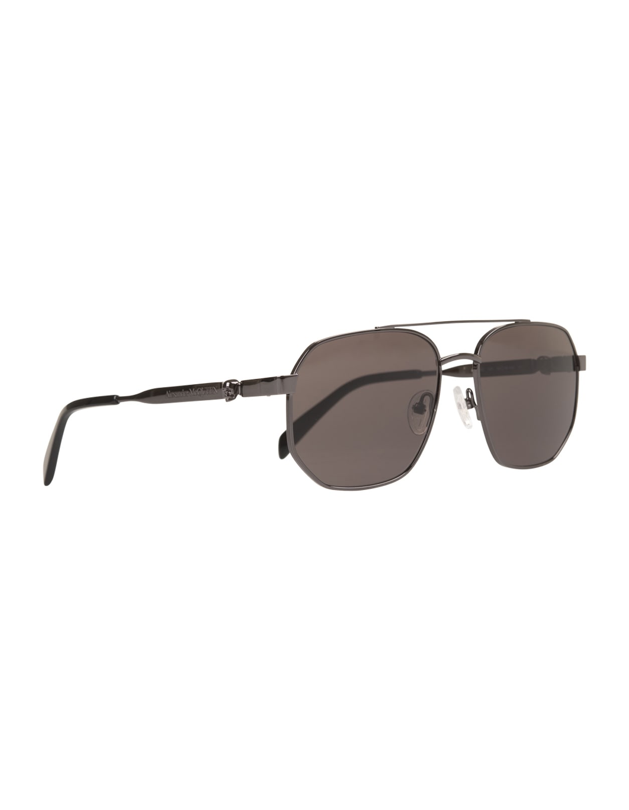 Shop Alexander Mcqueen Caravan Floating Skull Sunglasses In Ruthenium Metal In Black