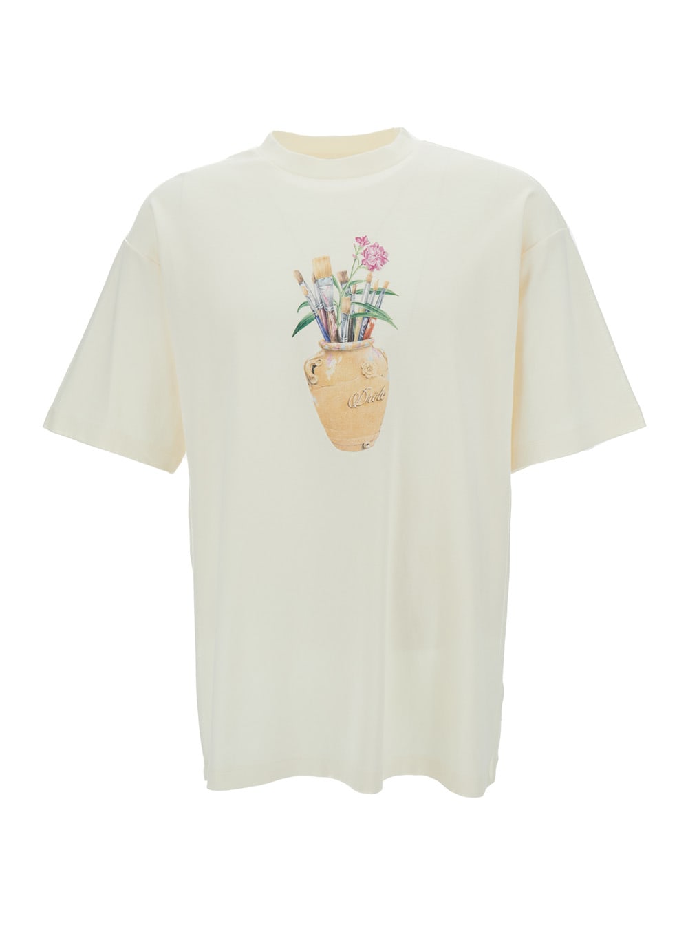 Shop Drôle De Monsieur White Crewneck T-shirt With Pinceaux Print In Cotton Man