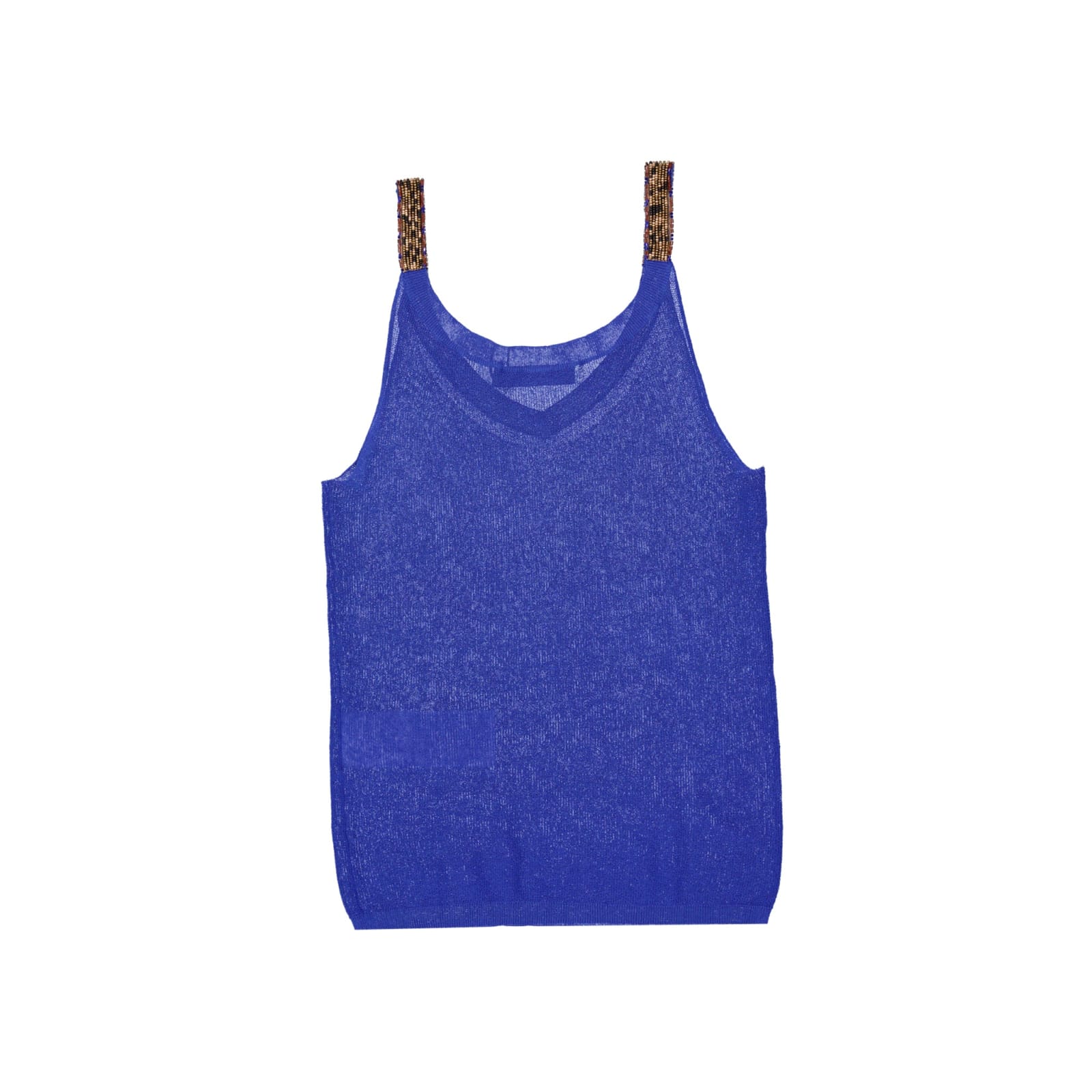 Shop Max Mara Studio Knitted Cotton Top In Blue