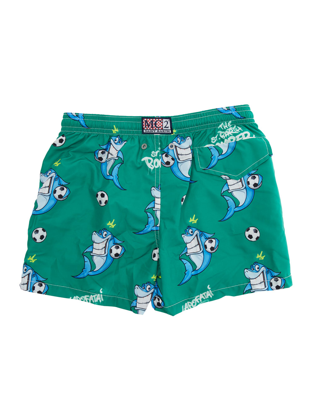 MC2 SAINT BARTH JEAN LIGHTING GREEN SWIM SHORTS WITH ELASTIC DRAWSTRING WAIST AND ALL-OVER PRINT IN TECH FABRIC BOY 