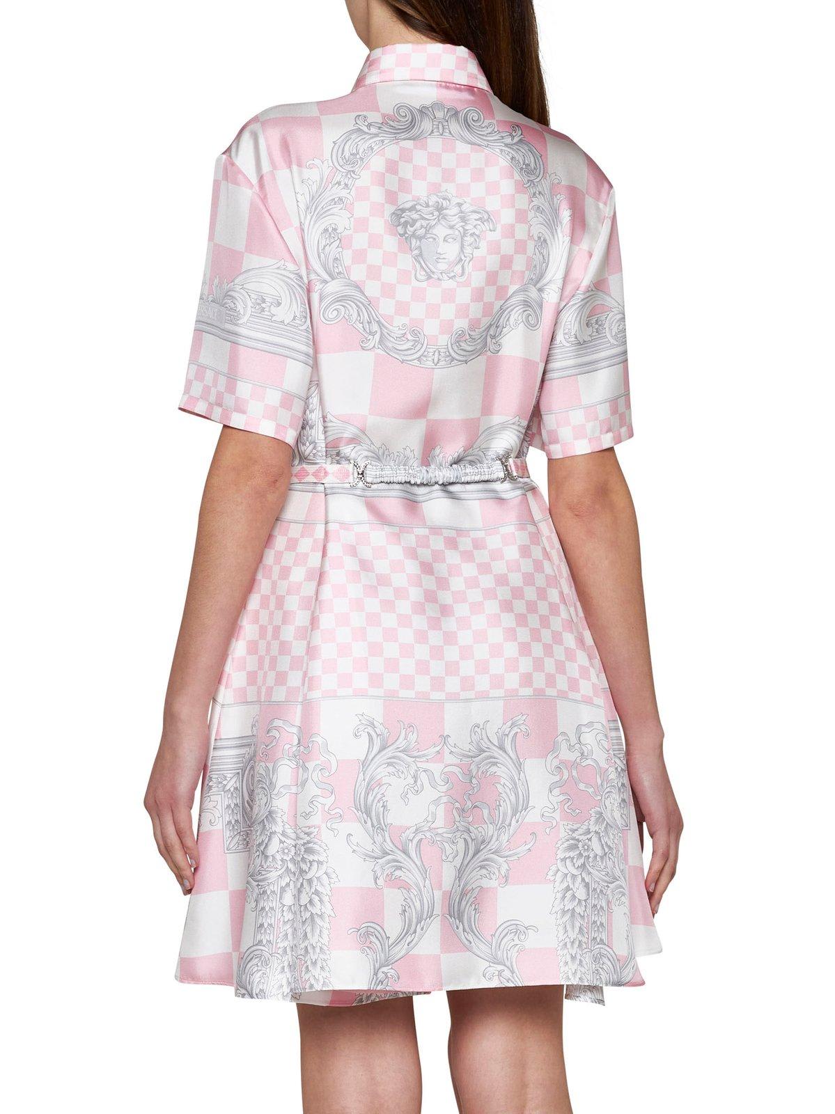 Shop Versace Barocco-printed Belted Shirt Dress In Rosa E Bianco