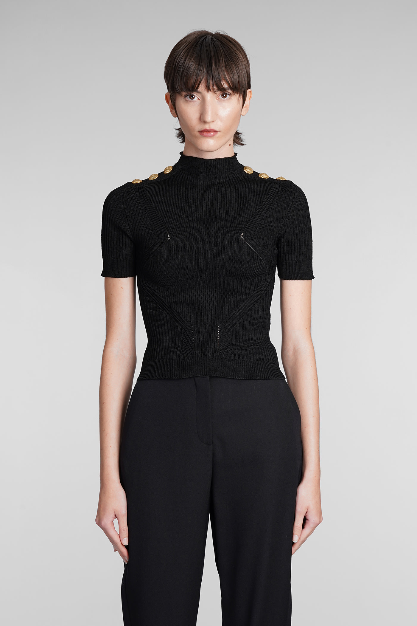 Balmain Ribbed Viscose Jersey Crop Top In Black