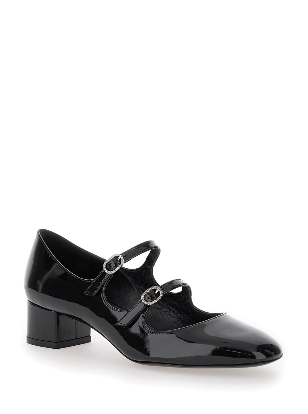 Shop Stuart Weitzman Claris Black Mary Jane With Rhinestones Buckles In Patent Leather Woman