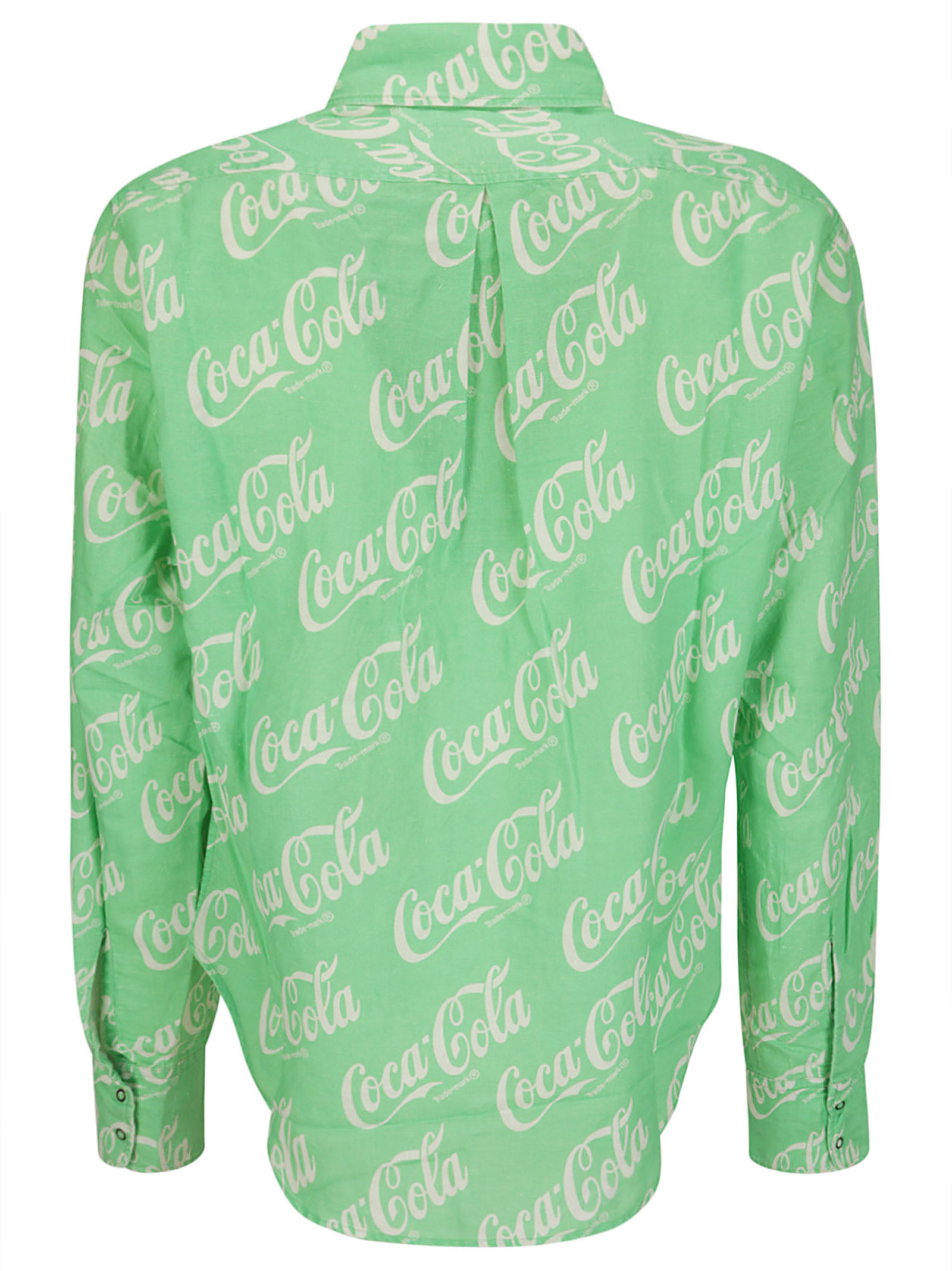 Shop Erl Unisex Printed Button Up Shirt Woven In Green Coca Cola