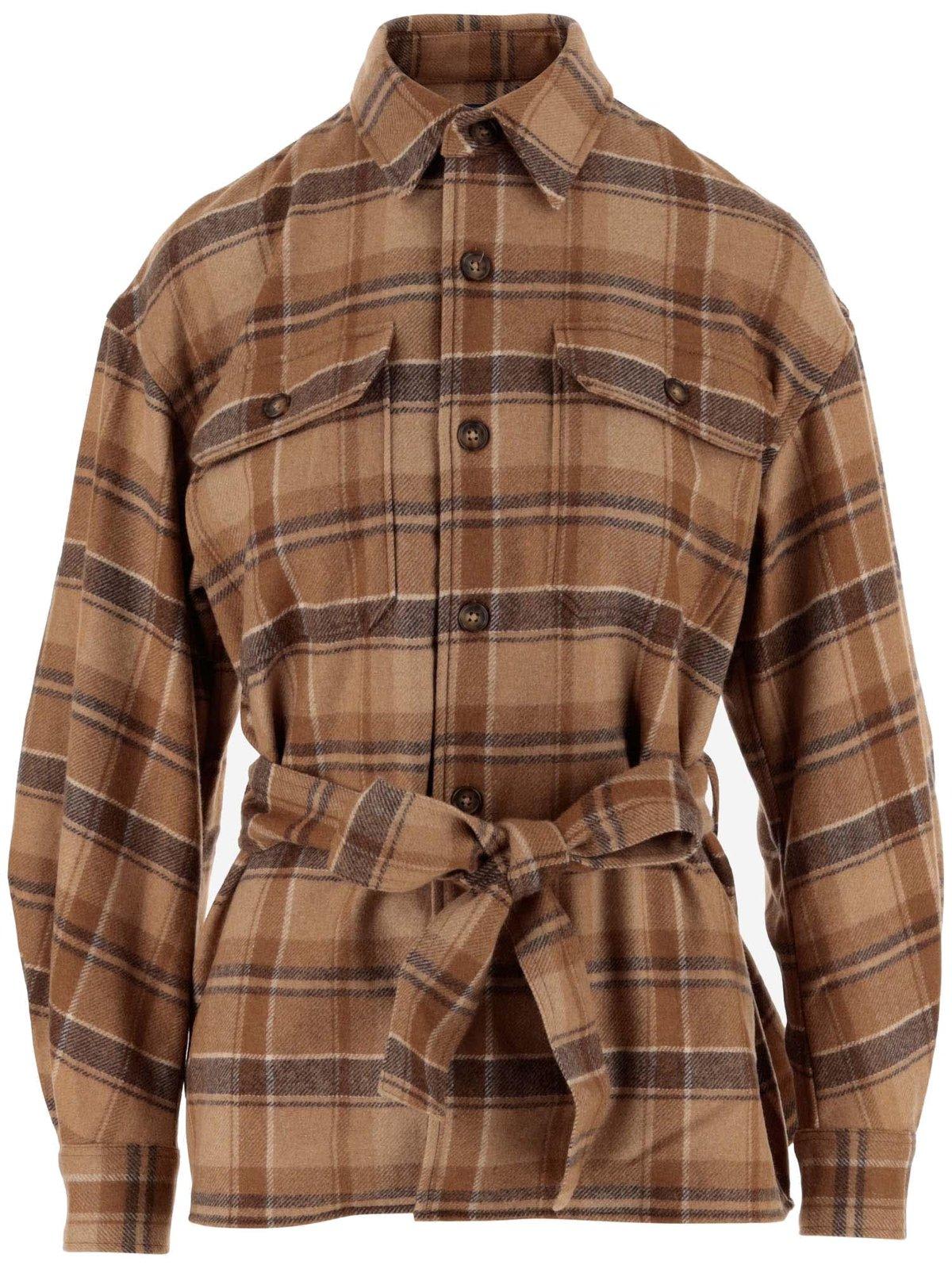 Shop Polo Ralph Lauren Plaid-check Patterned Collared Shirt Shirt In Marrone
