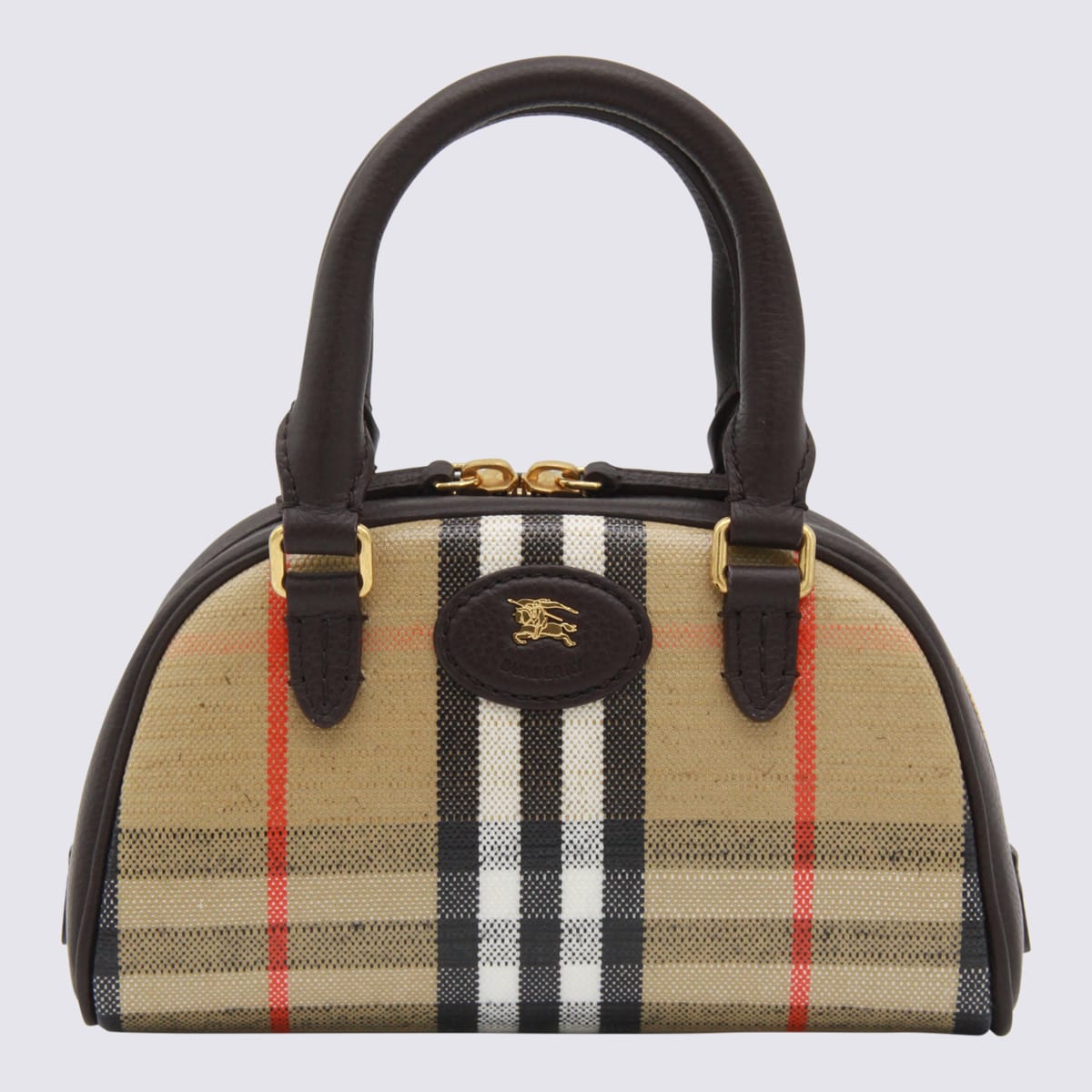 Burberry Beige Cotton Ll Highlands Mini Bowling Top Handle Bag In Sand