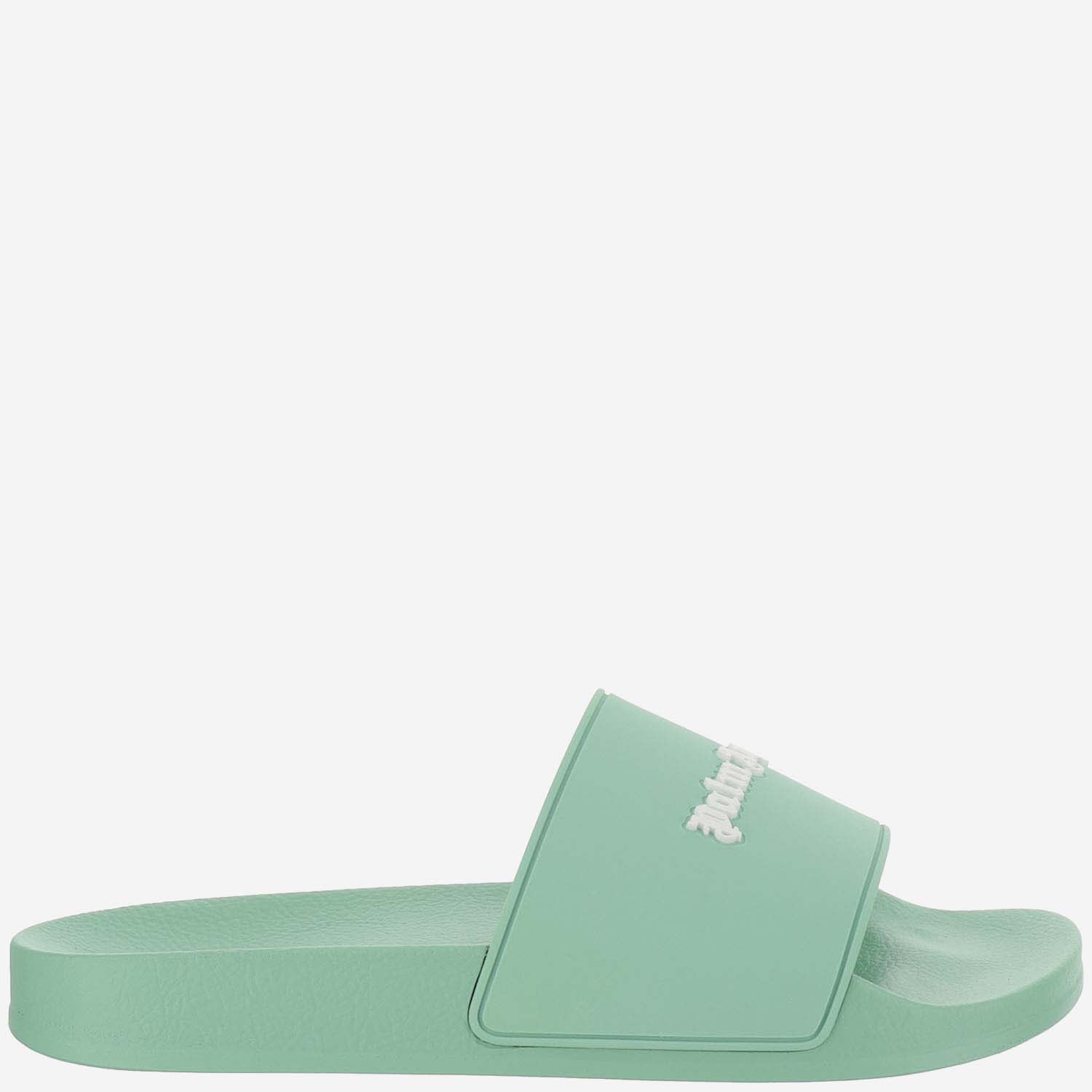 Shop Palm Angels Rubber Sliders With Logo In Light Green