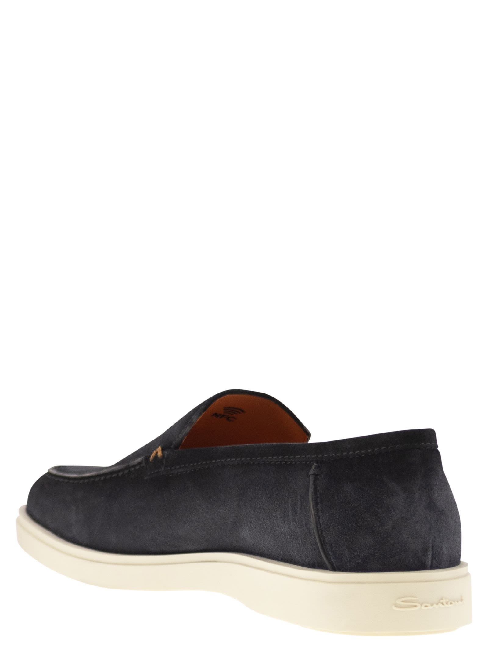 Shop Santoni Suede Moccasin In Blue