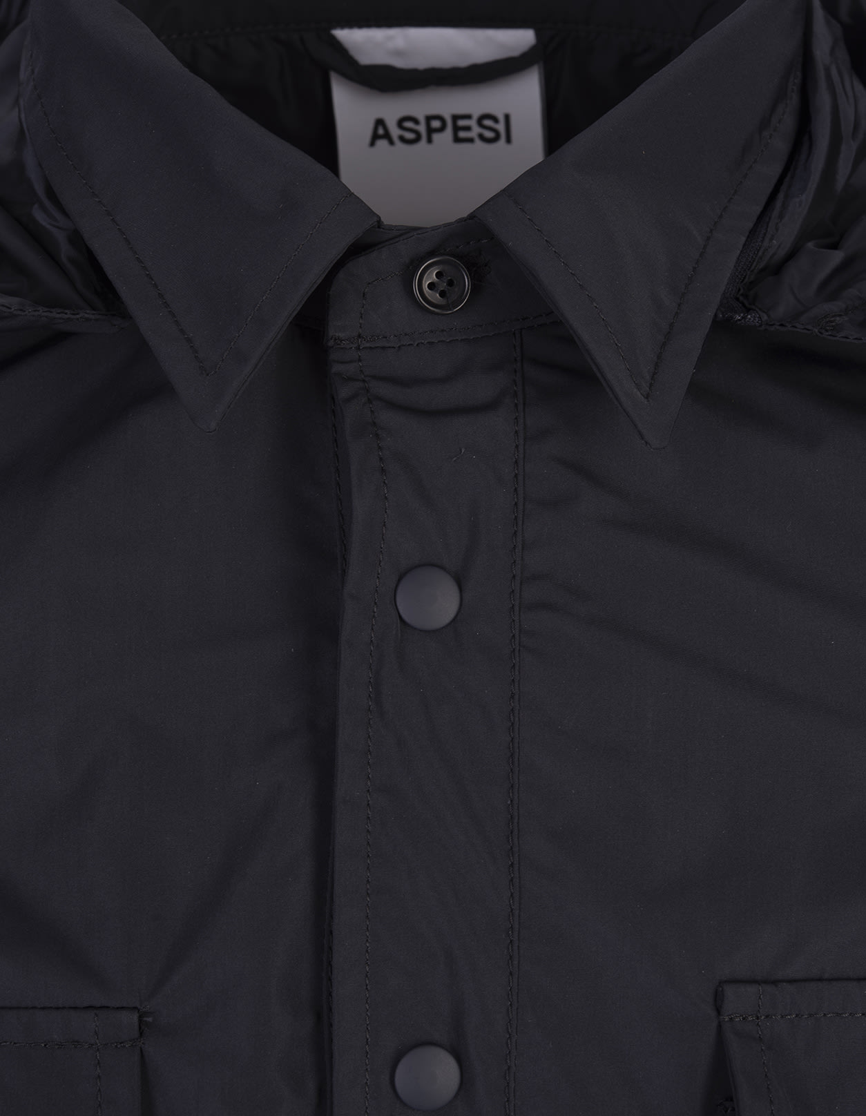 Shop Aspesi Black Hooded Shirt Jacket