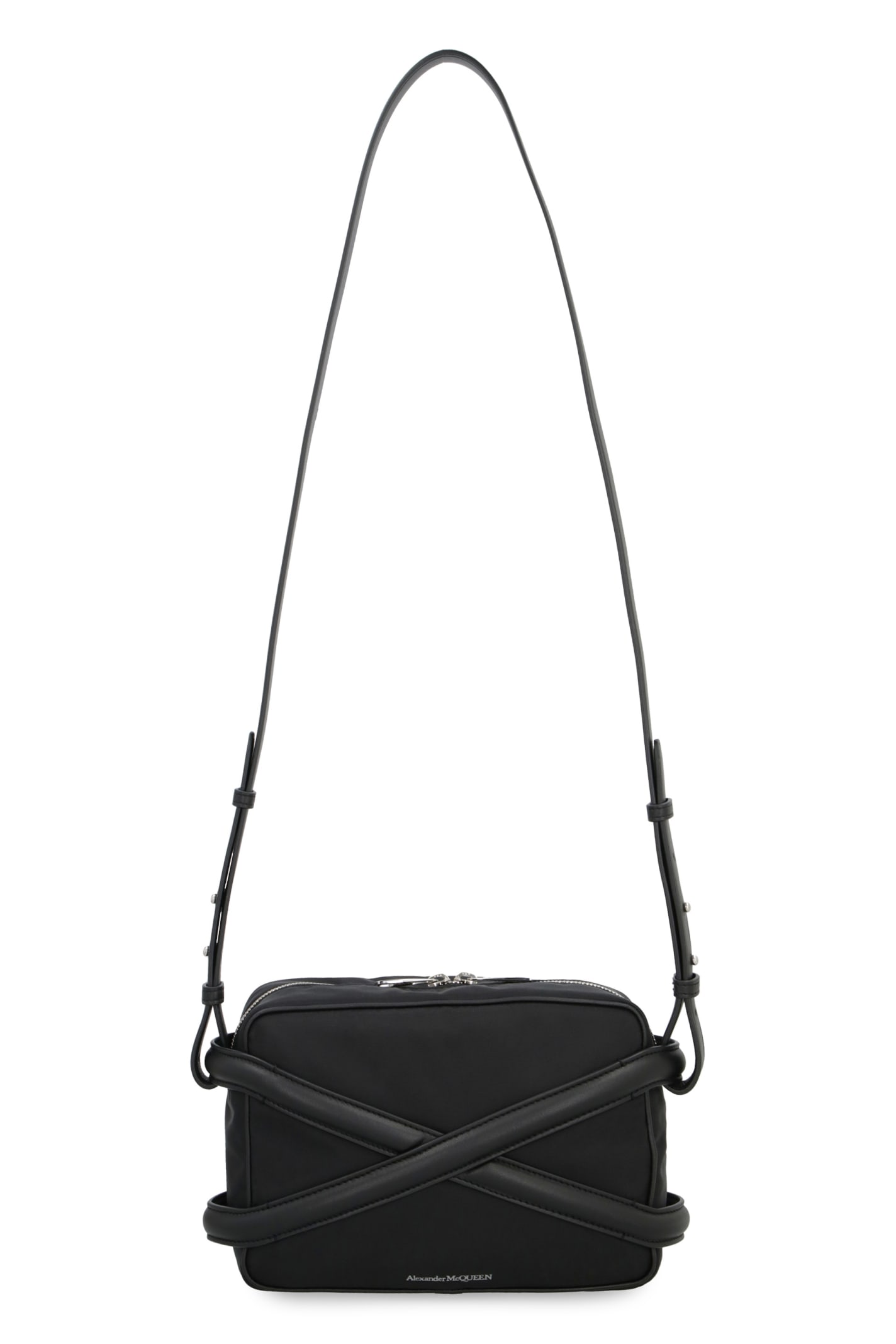 Shop Alexander Mcqueen Harness Leather And Nylon Messenger Bag In Nero