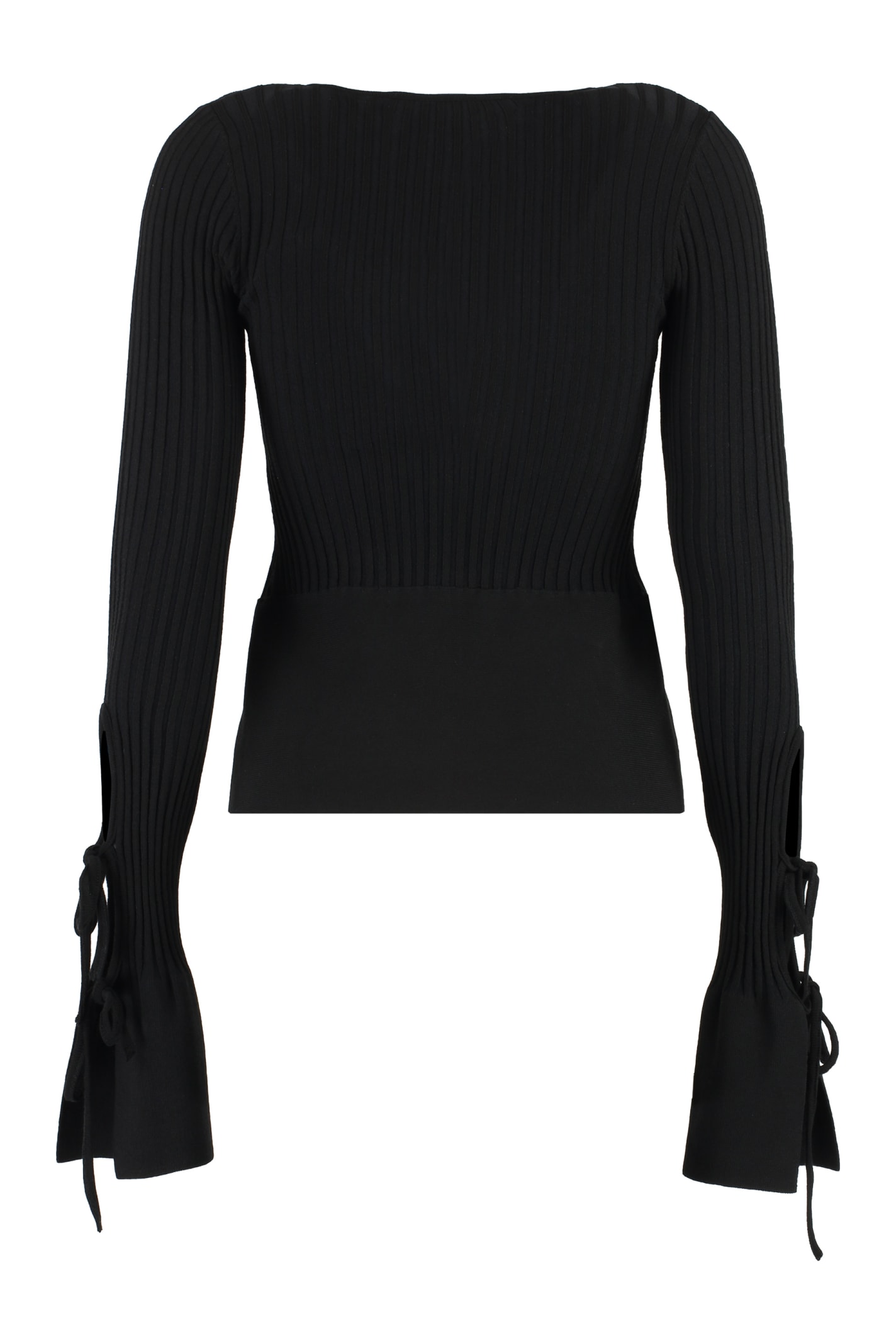 Andreädamo Tie-fastening Long-sleeve Knitted Top In Black