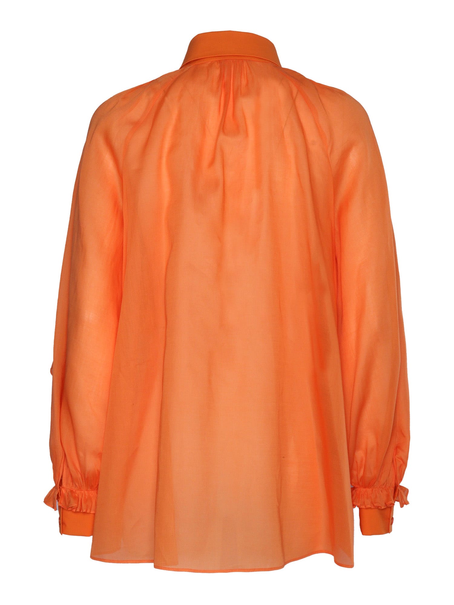 Alberta Ferretti Cotton Shirt With Cuffed And Ruffled Sleeves In Orange