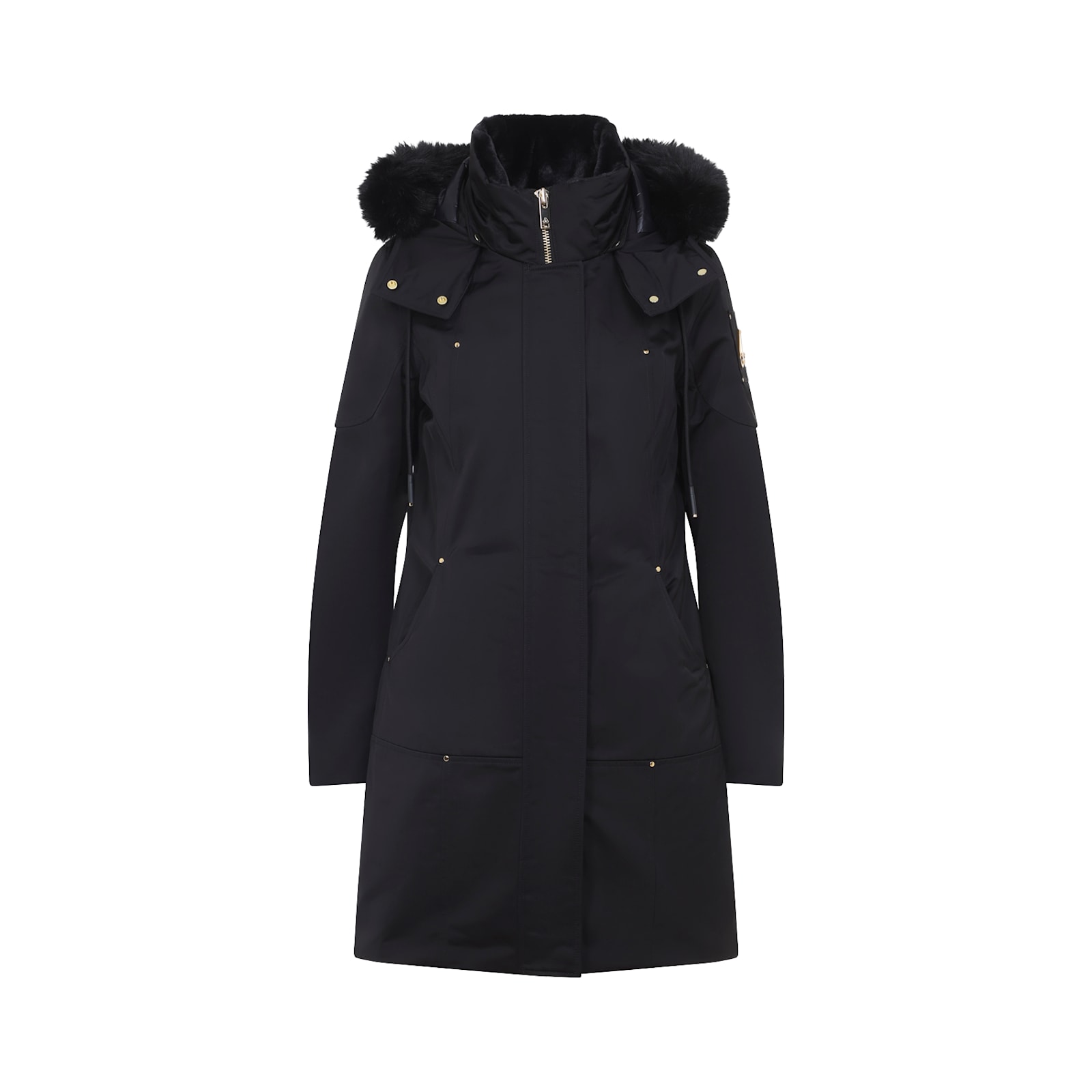 Moose Knuckles Longline Parka With Fur Trim Hood In Black