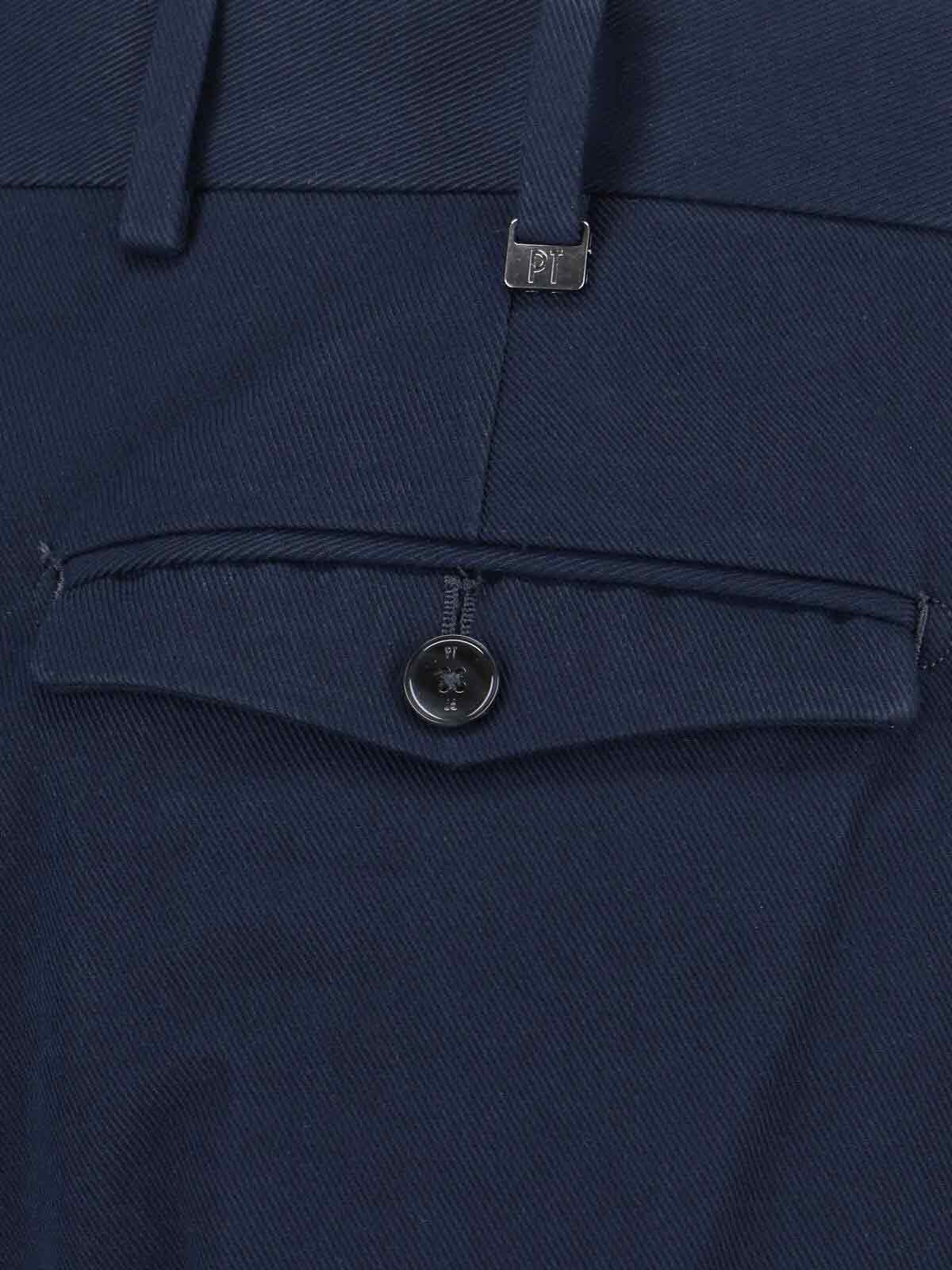 Pt Torino Mid-rise Tailored Trousers With Pleats And Buttoned Pockets In Blue