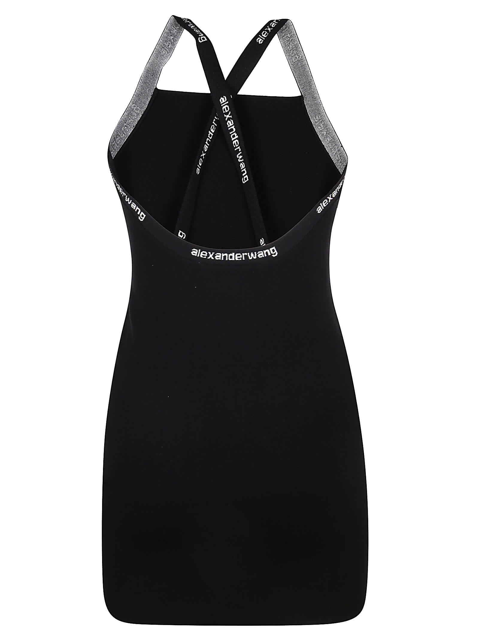 Shop Alexander Wang T Logo Jacquard Trims Bodycon Tank Dress In Black