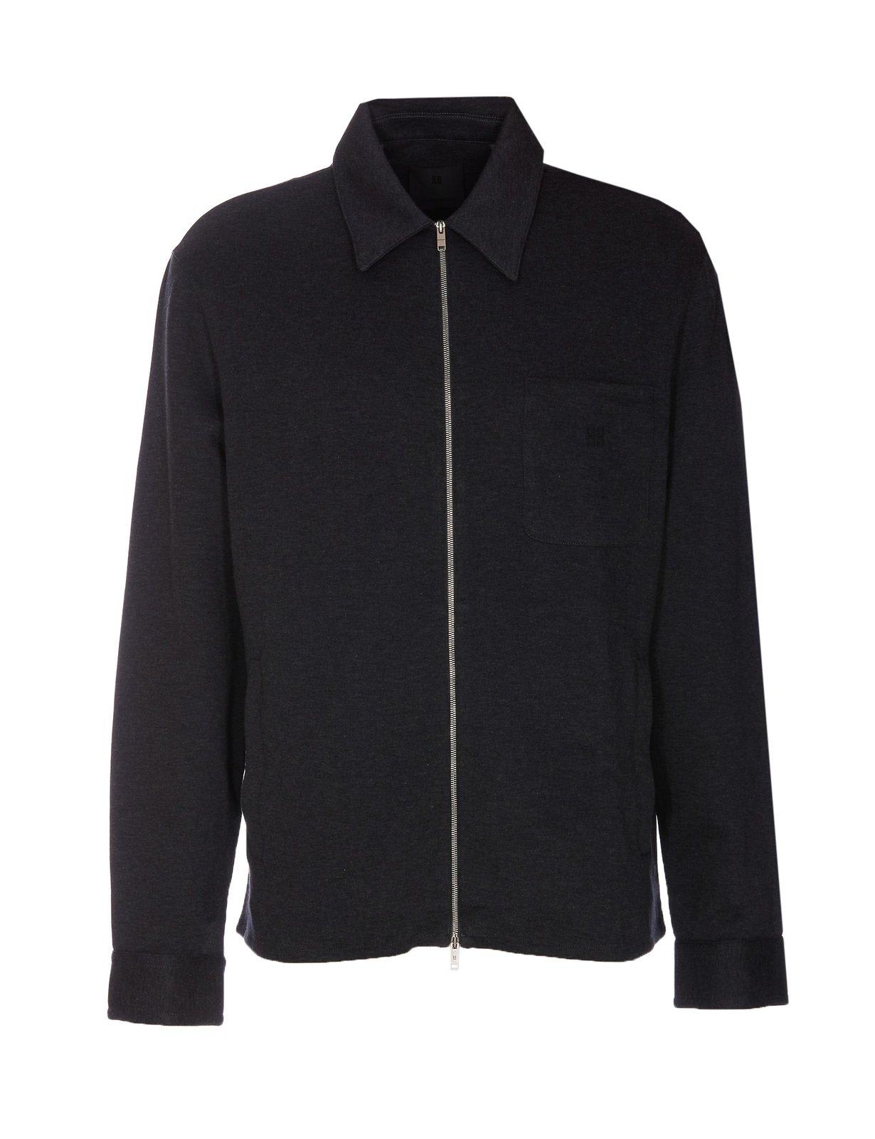 Shop Givenchy Zip-up Long-sleeved Shirt In Grey