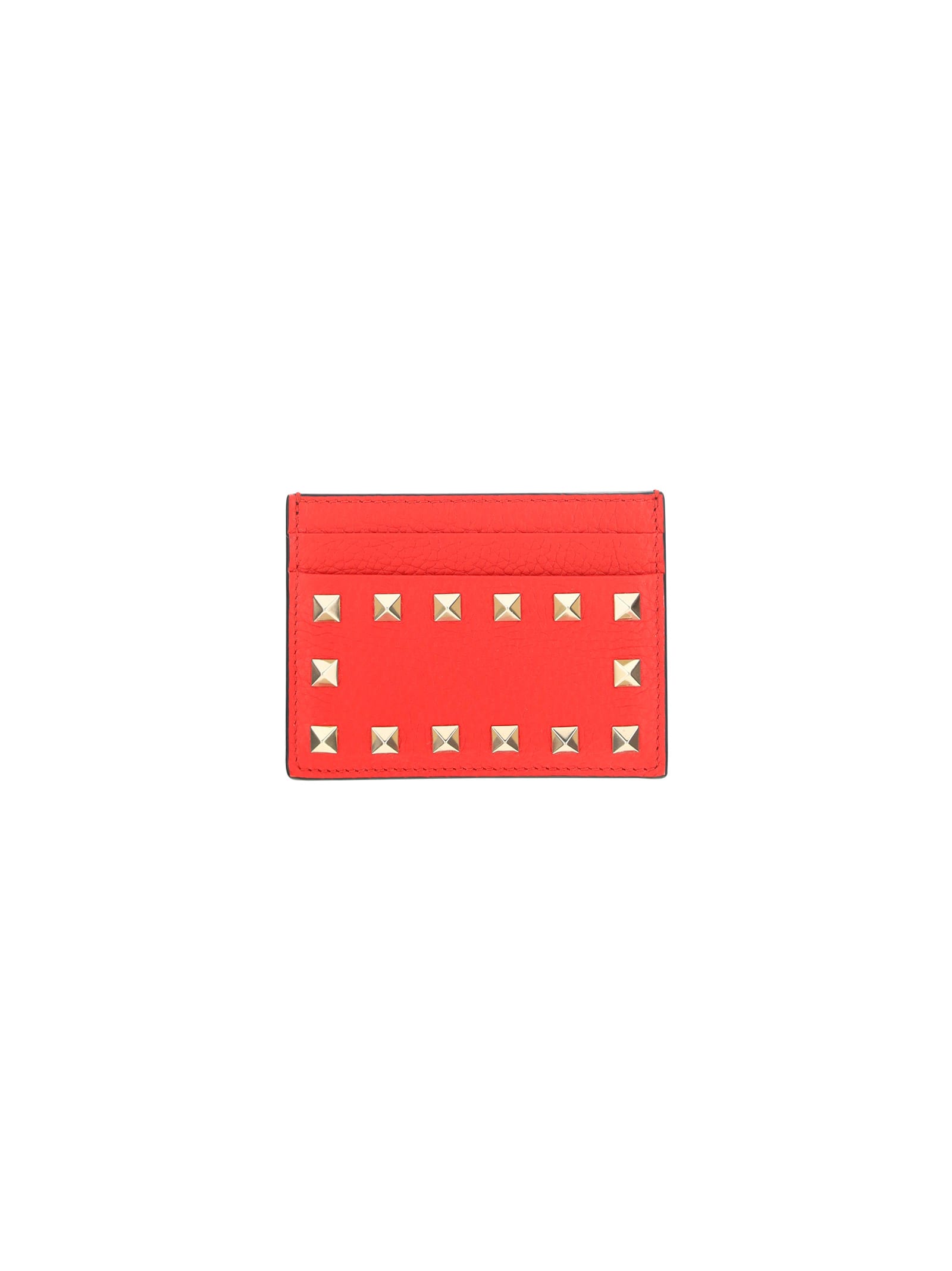 Rockstud Leather Cardholder In Red