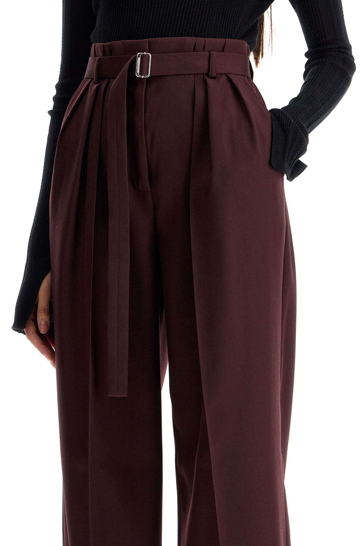 Shop Lanvin Wide-leg Pants With Belt In Bordeaux (red)