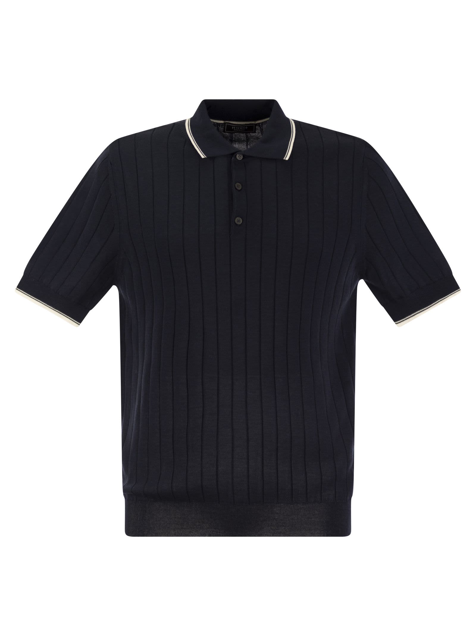 Shop Peserico Polo Shirt In Pure Cotton Crepe Yarn With Flat Rib In Blue/beige