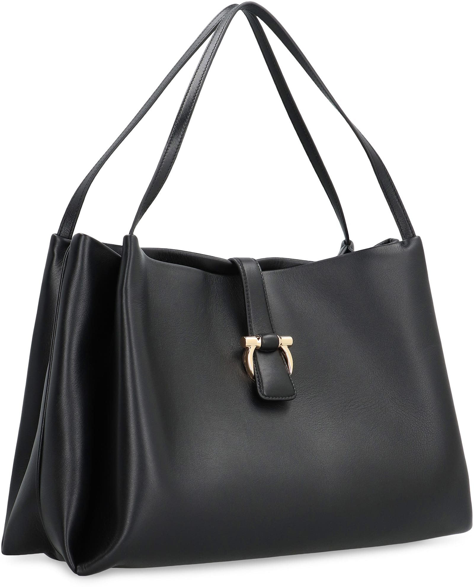 Ferragamo Buckle Strap Soft Structure Shoulder Bag In Black