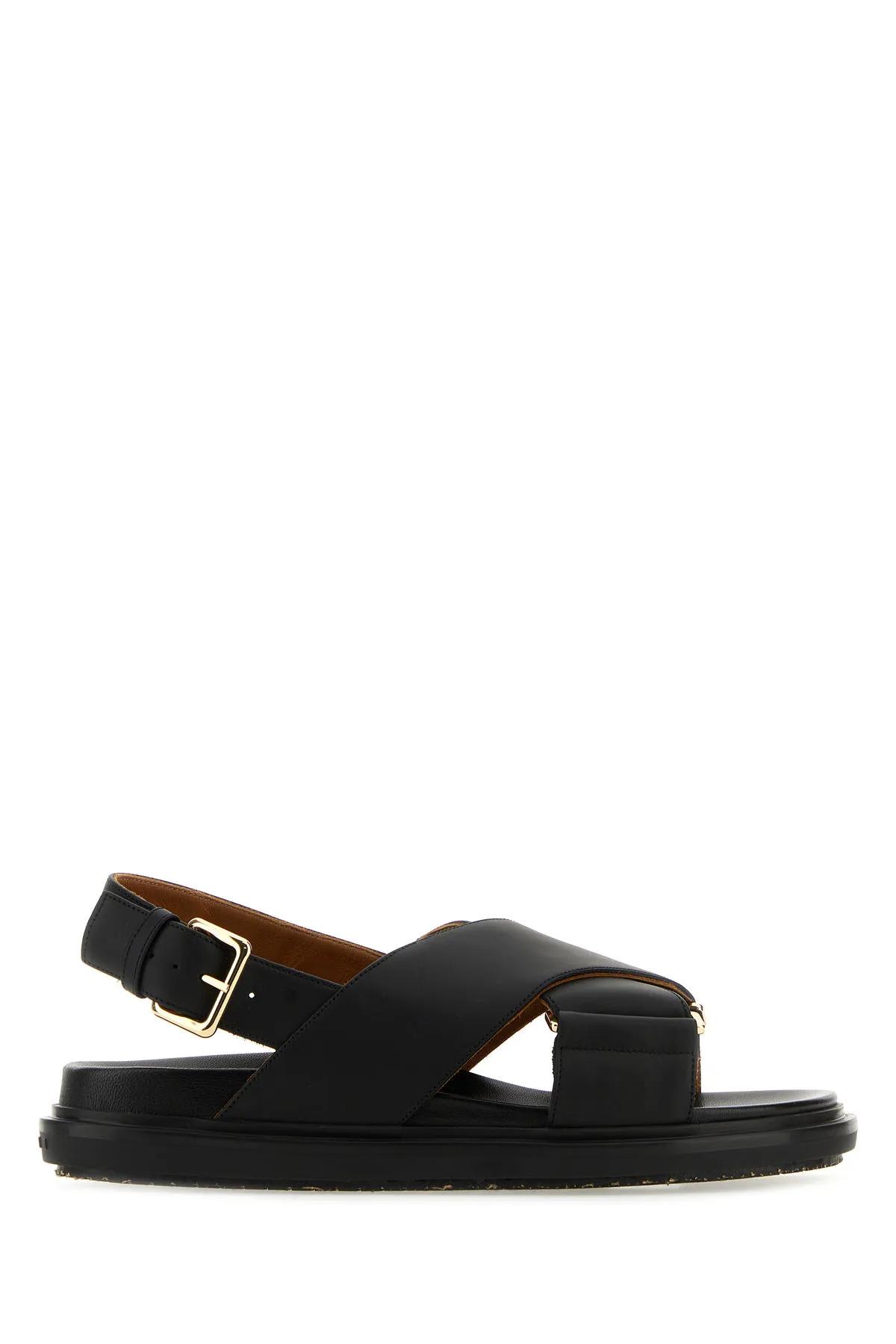 Shop Marni Black Leather Fussbett Sandals