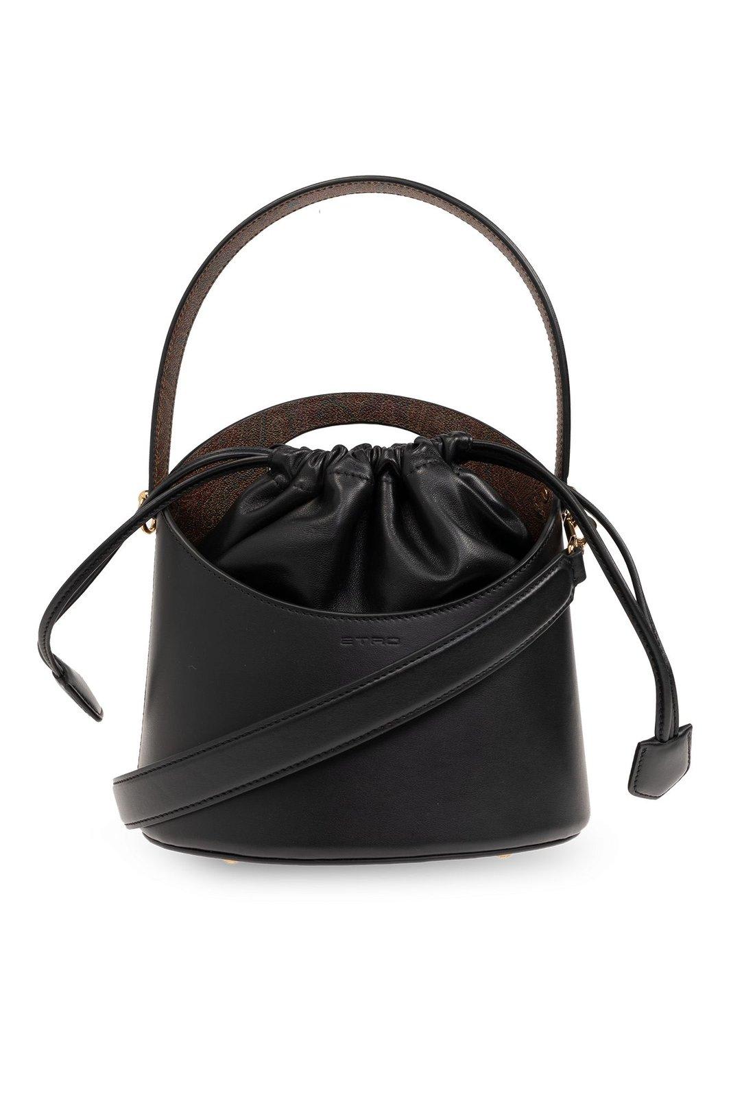 Shop Etro Saturno Medium Drawstring Bucket Bag In Black