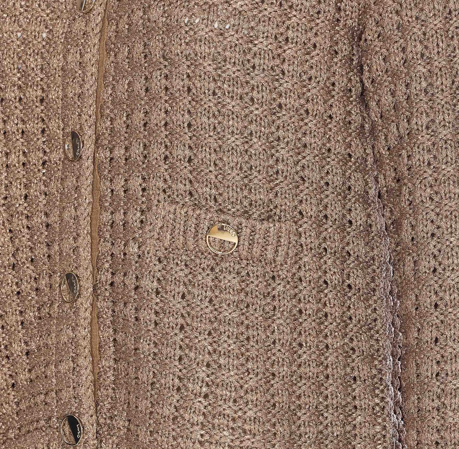 Liu •jo Crewneck Knitted Lurex Metallic Finish Jacket In Beige