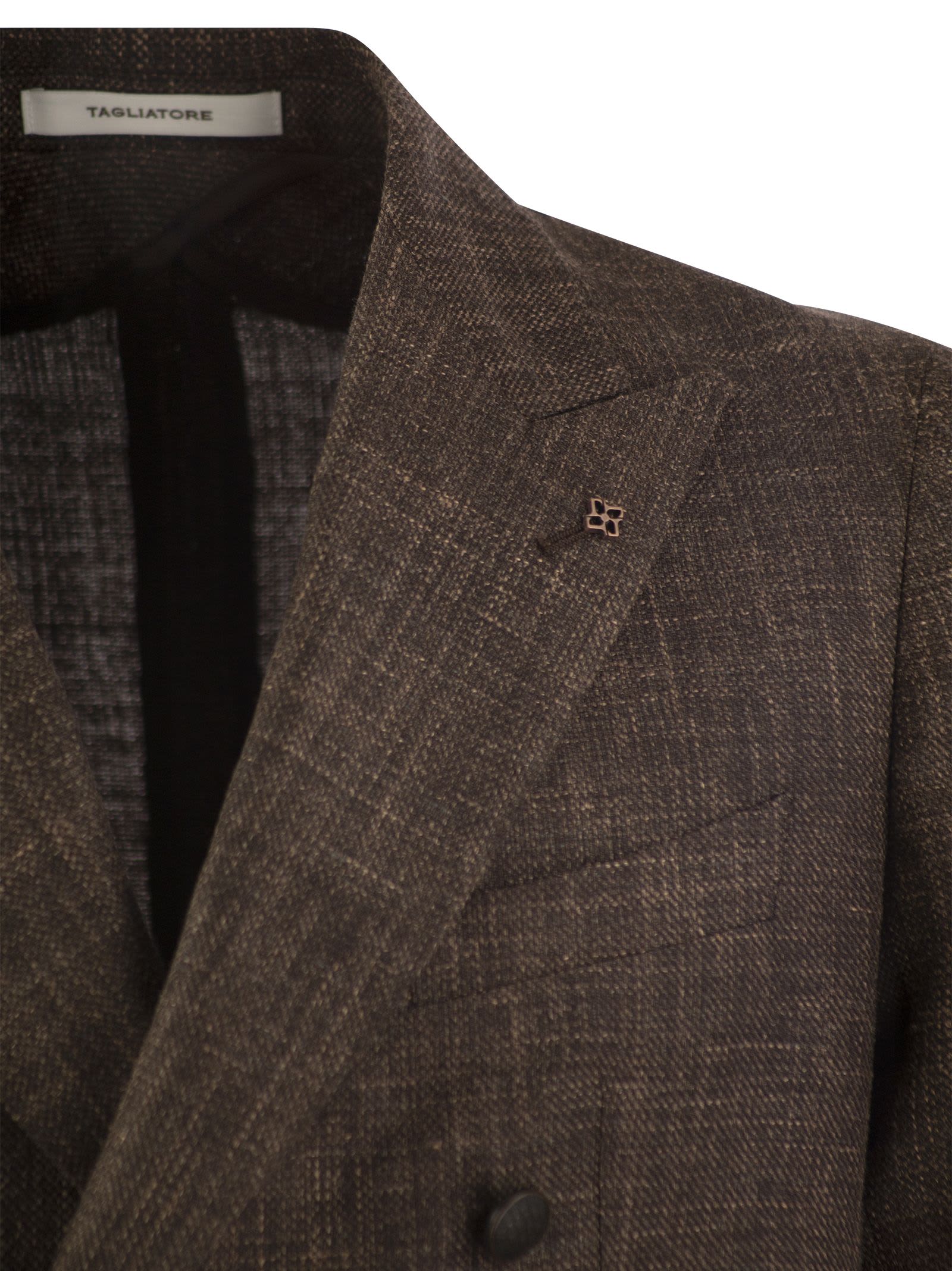 Shop Tagliatore Double-breasted Jacket In Wool, Silk And Linen In Brown