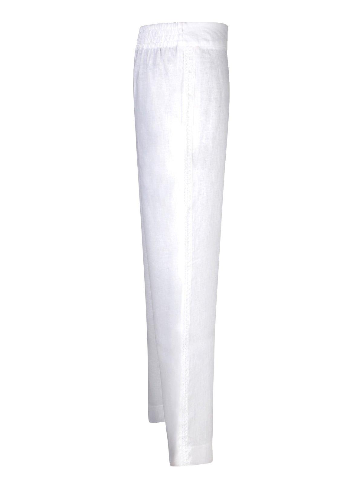 Shop Ermanno Scervino Embroidered Slub Texture Trousers In White