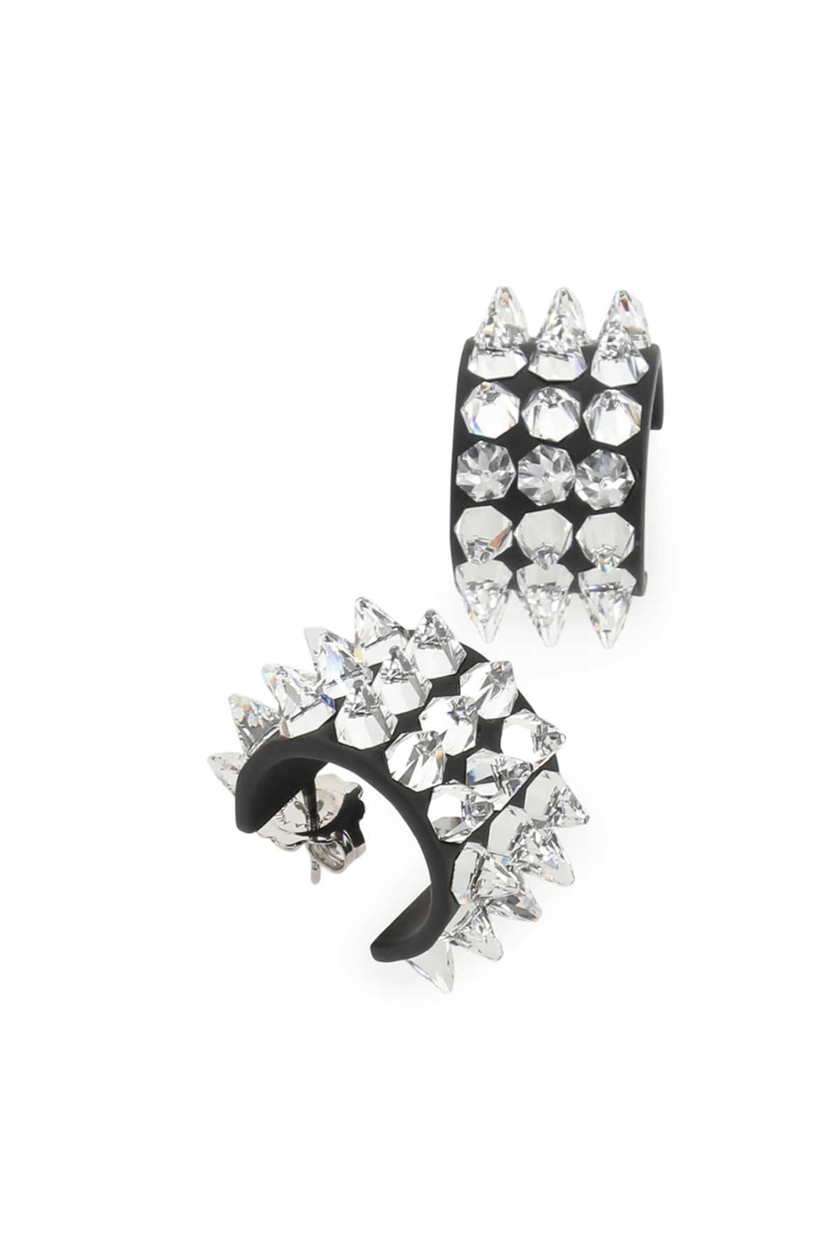 Shop Amina Muaddi Embellished Metal Small Karma Earrings In Whitejet