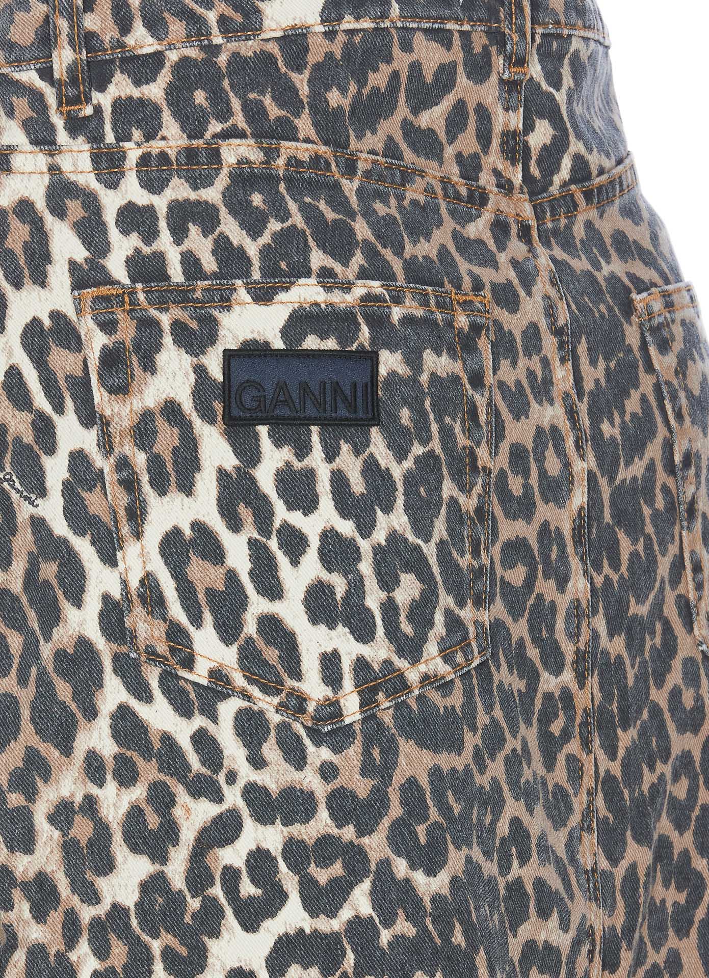 Shop Ganni Midi Denim Animalier Skirt In Brown