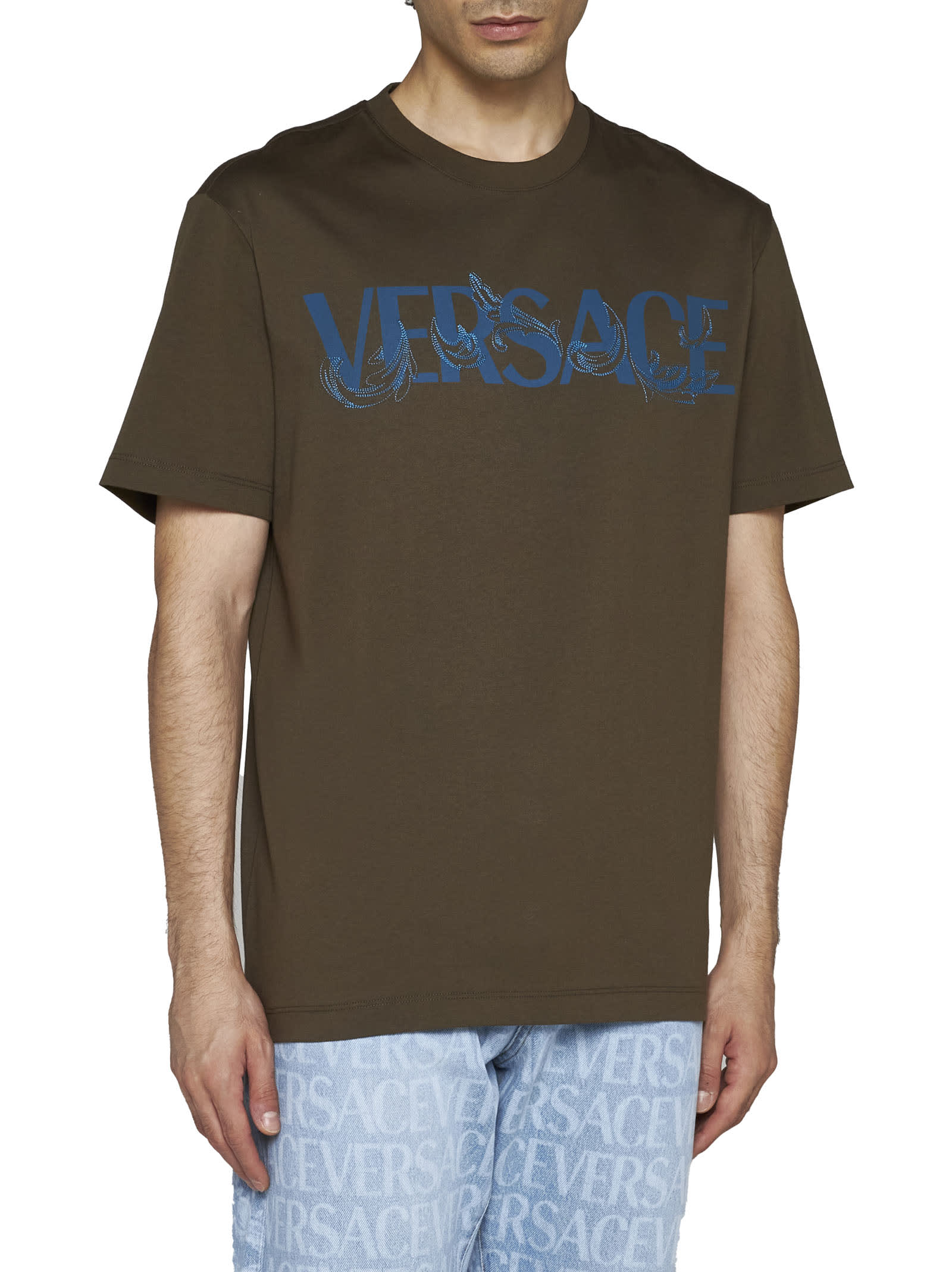 Shop Versace T-shirt In Winter Green