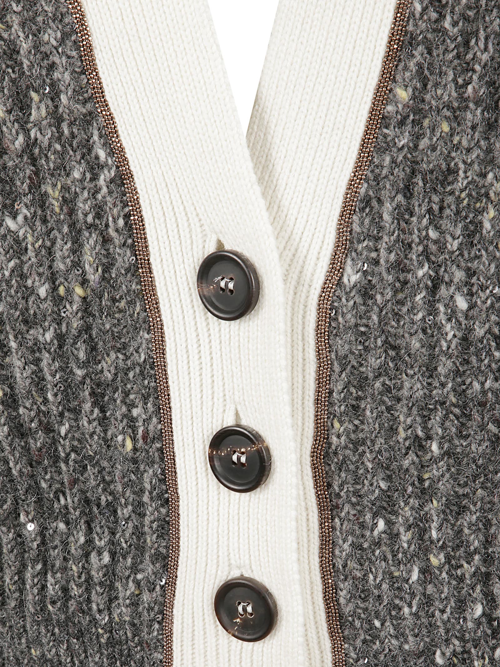 Brunello Cucinelli Speckled Knit Cardigan In Gray
