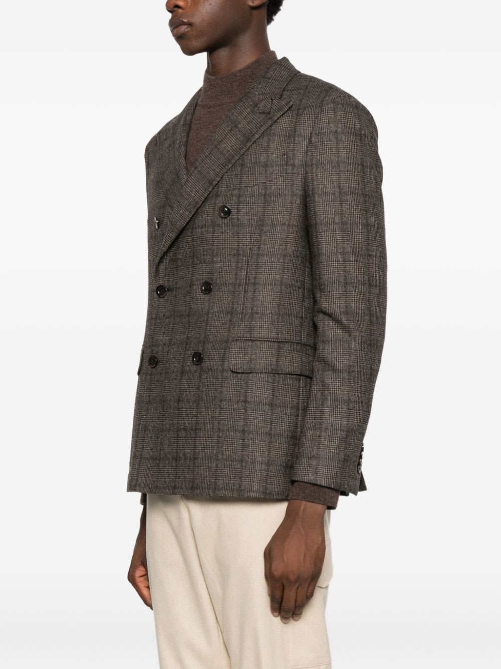 Boglioli Double-breasted Wool Blend Check Blazer In Brown
